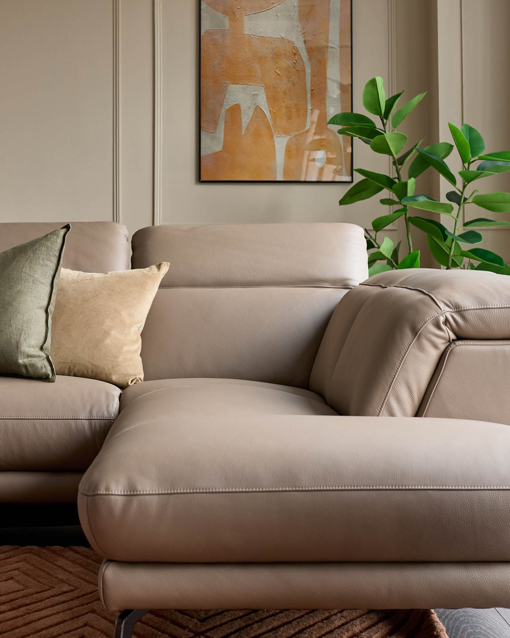 Canapé d'angle droit Connor en cuir naturel