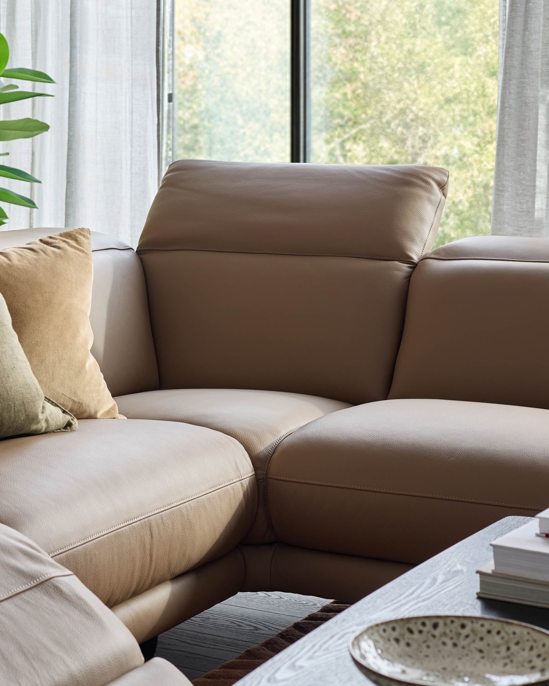 Canapé d'angle droit Connor en cuir naturel