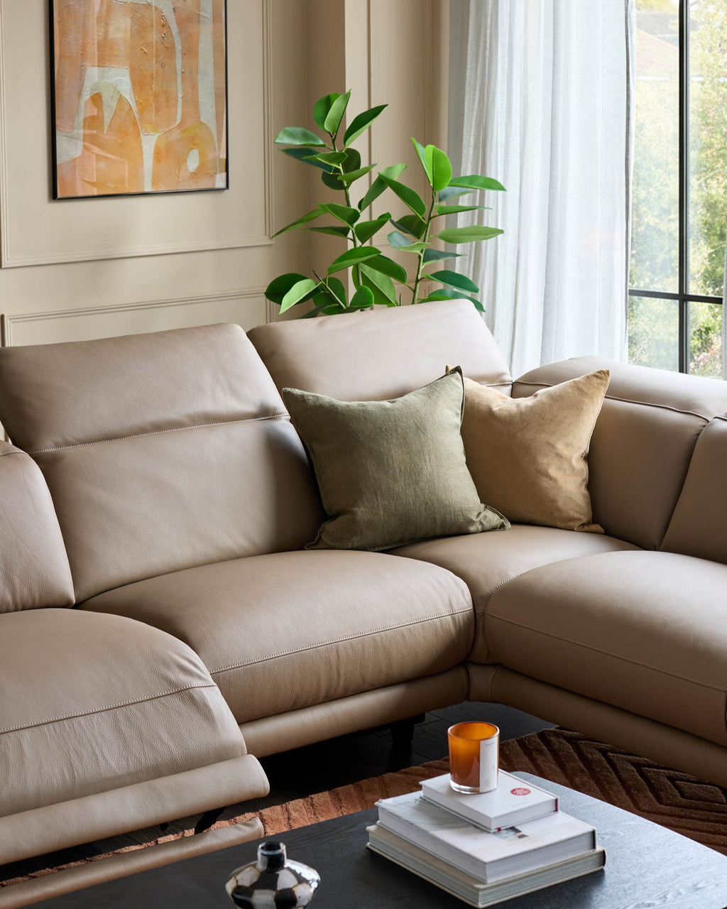 Canapé d'angle droit Connor en cuir naturel