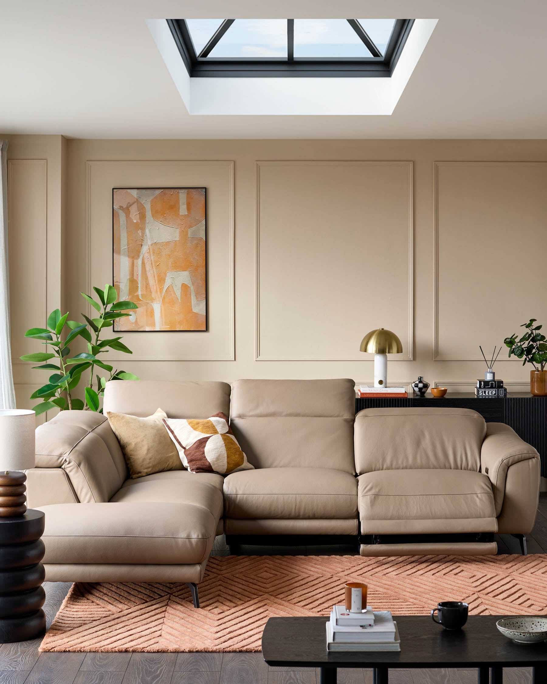 Canapé d'angle gauche en cuir naturel Connor