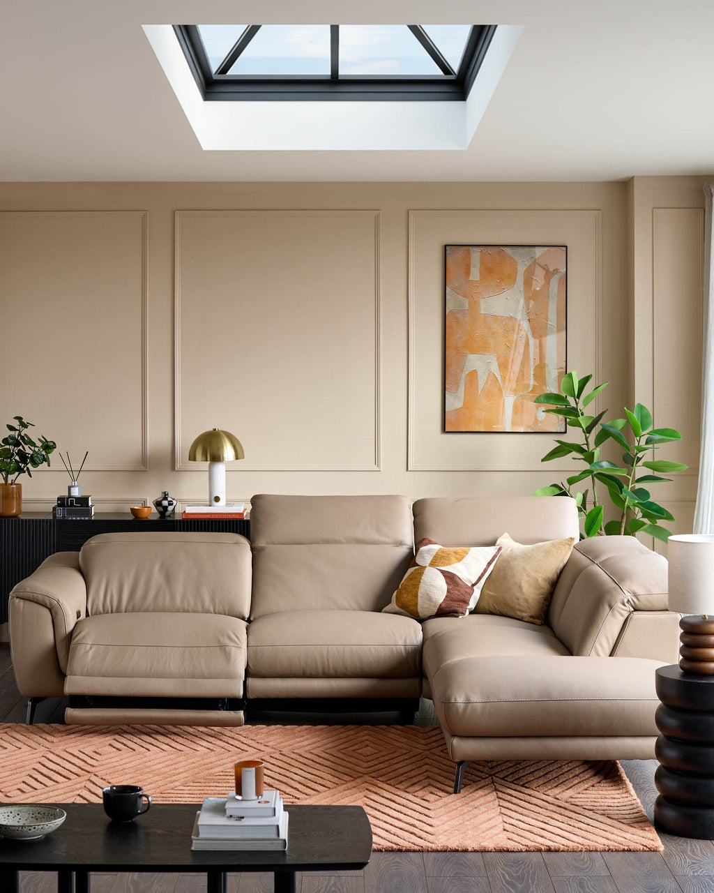 Canapé d'angle droit Connor en cuir naturel