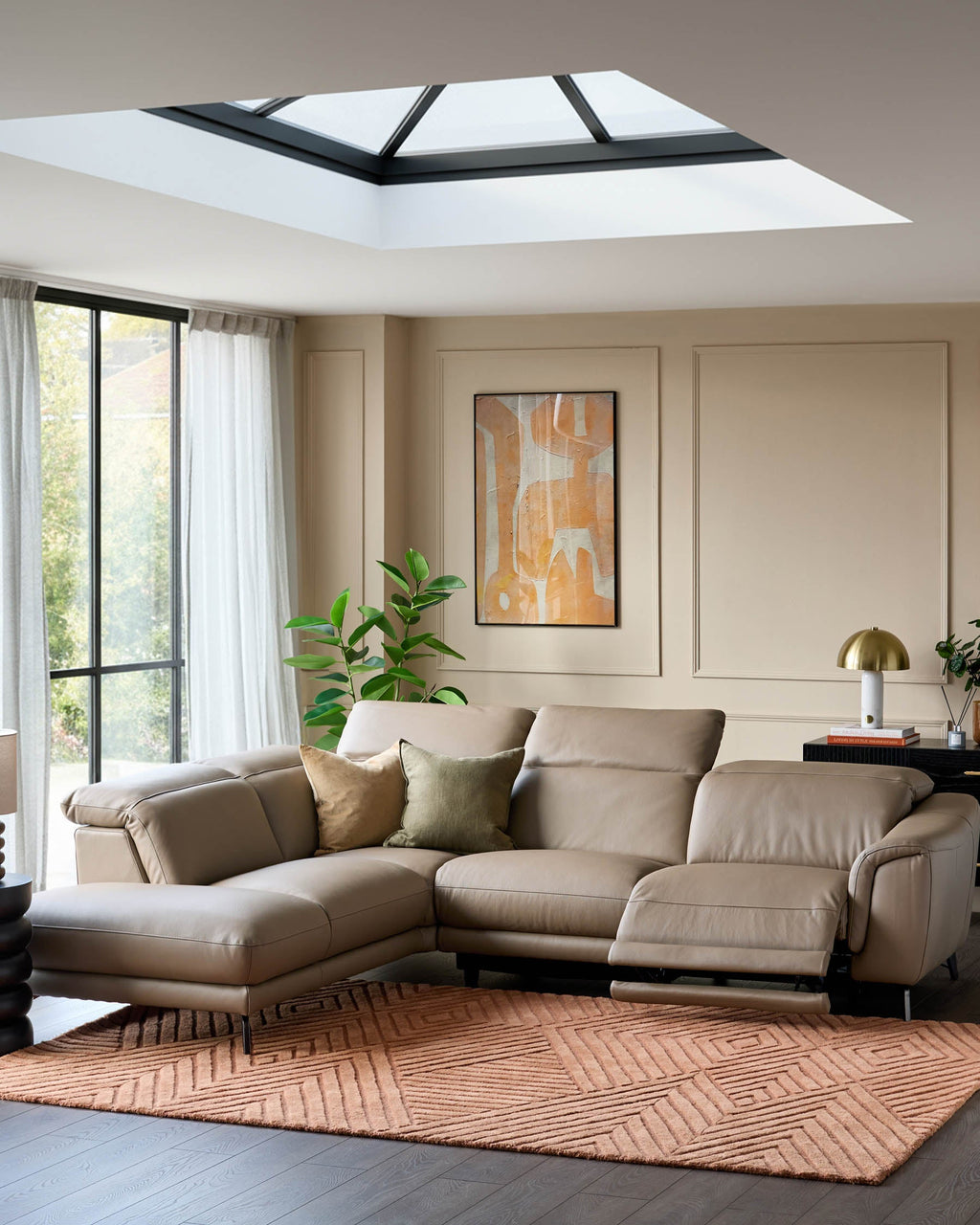 Canapé d'angle gauche en cuir naturel Connor