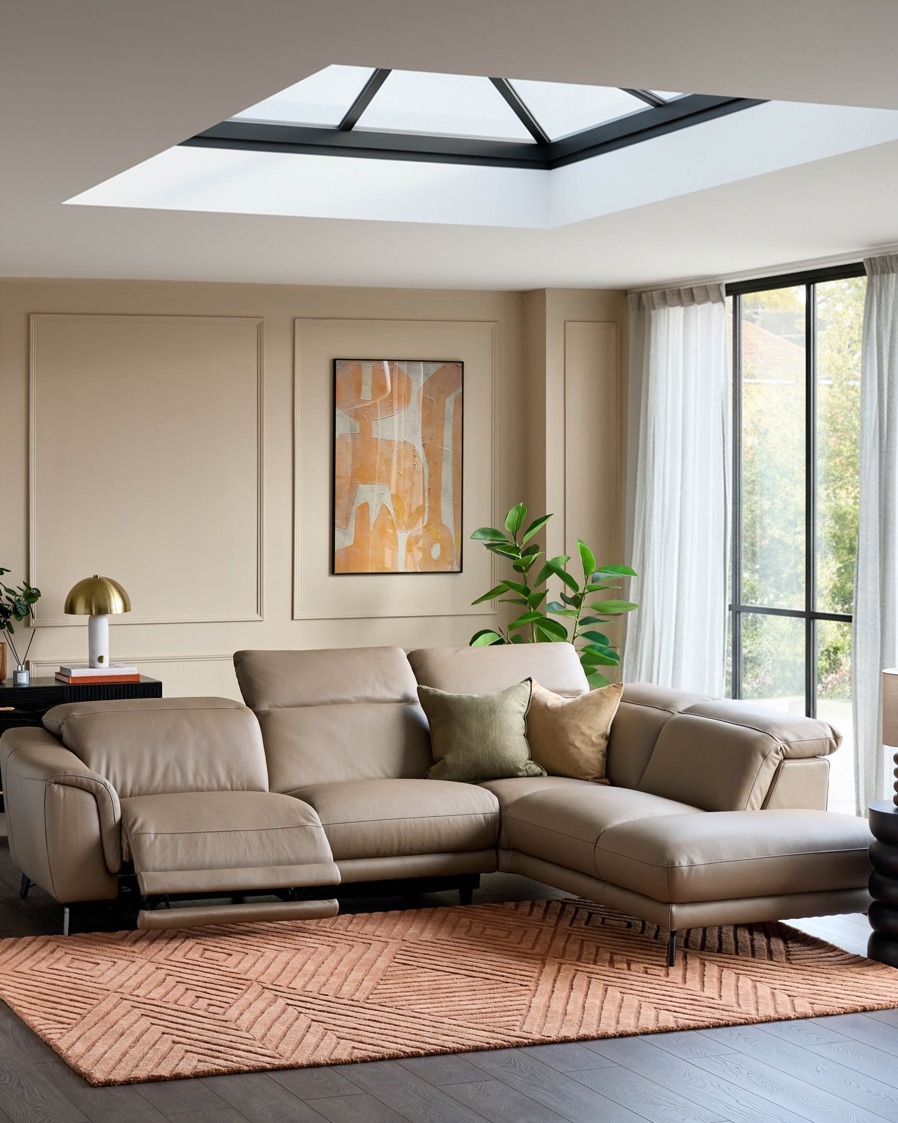 Canapé d'angle droit Connor en cuir naturel