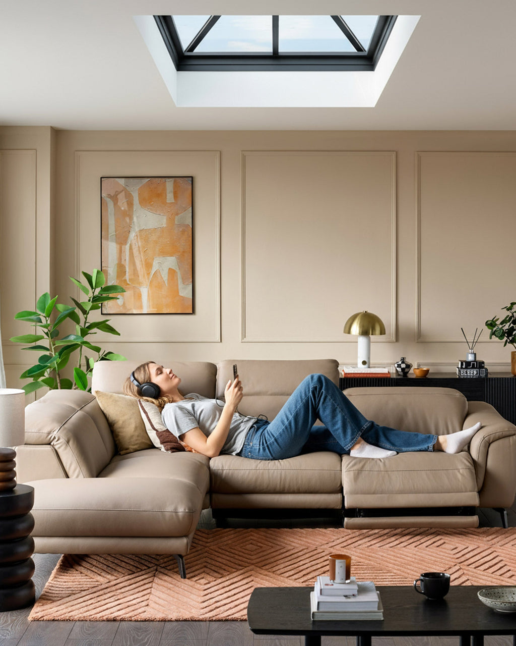 Canapé d'angle gauche en cuir naturel Connor