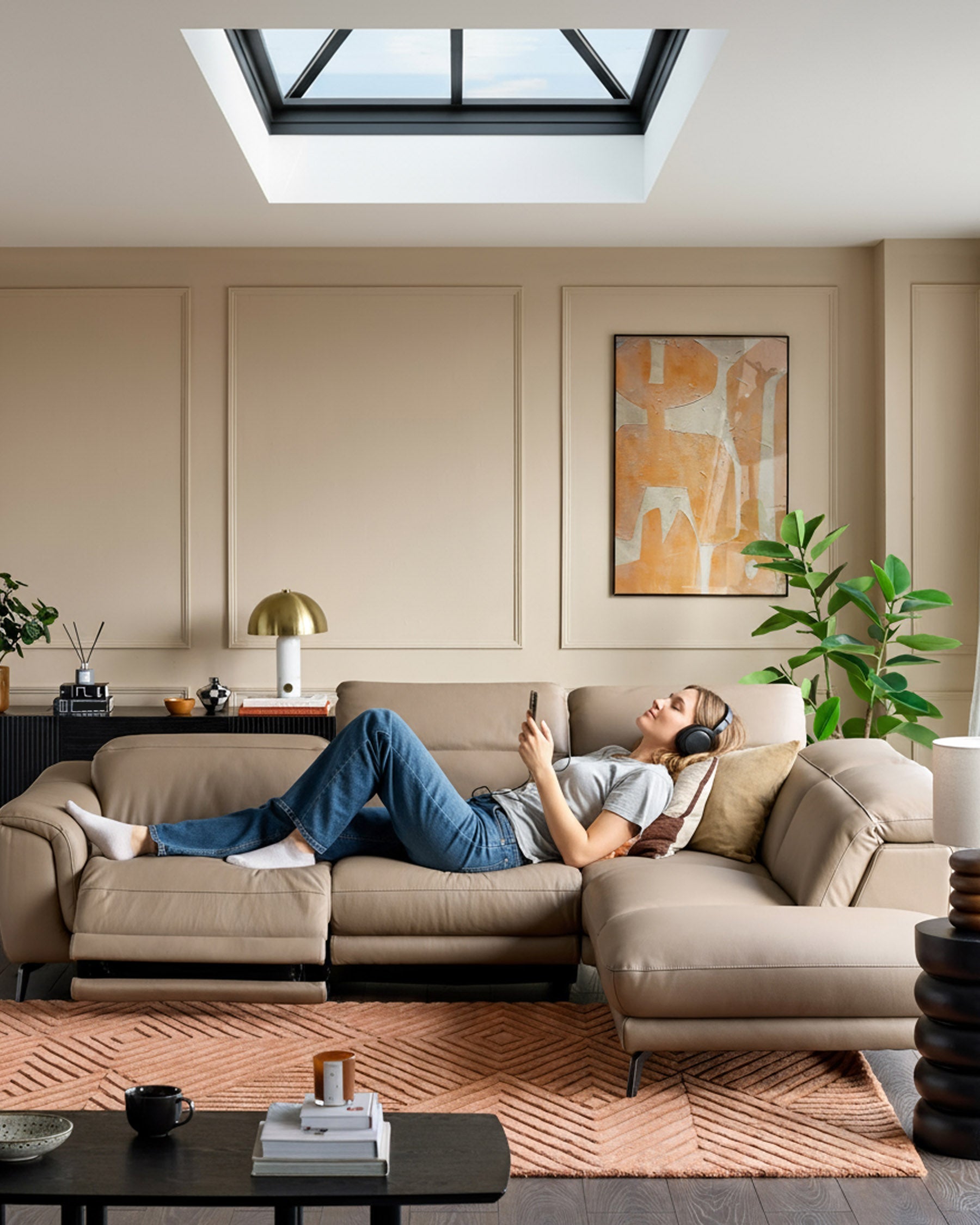 Canapé d'angle droit Connor en cuir naturel