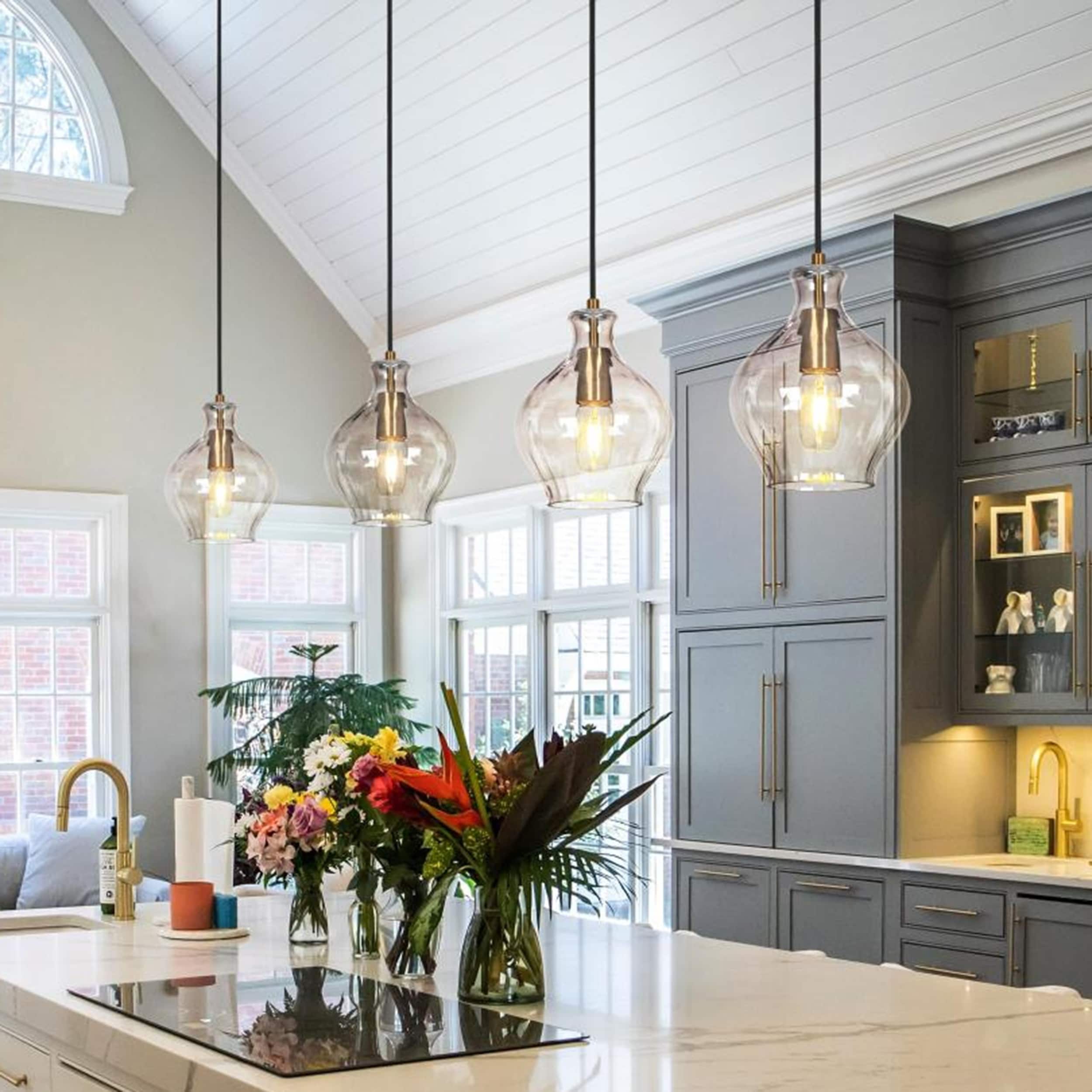 Suspension Coria en laiton moderne du milieu du siècle, 1 ampoule, chic, à intensité variable, pour îlot de cuisine, salle à manger en verre cannelé