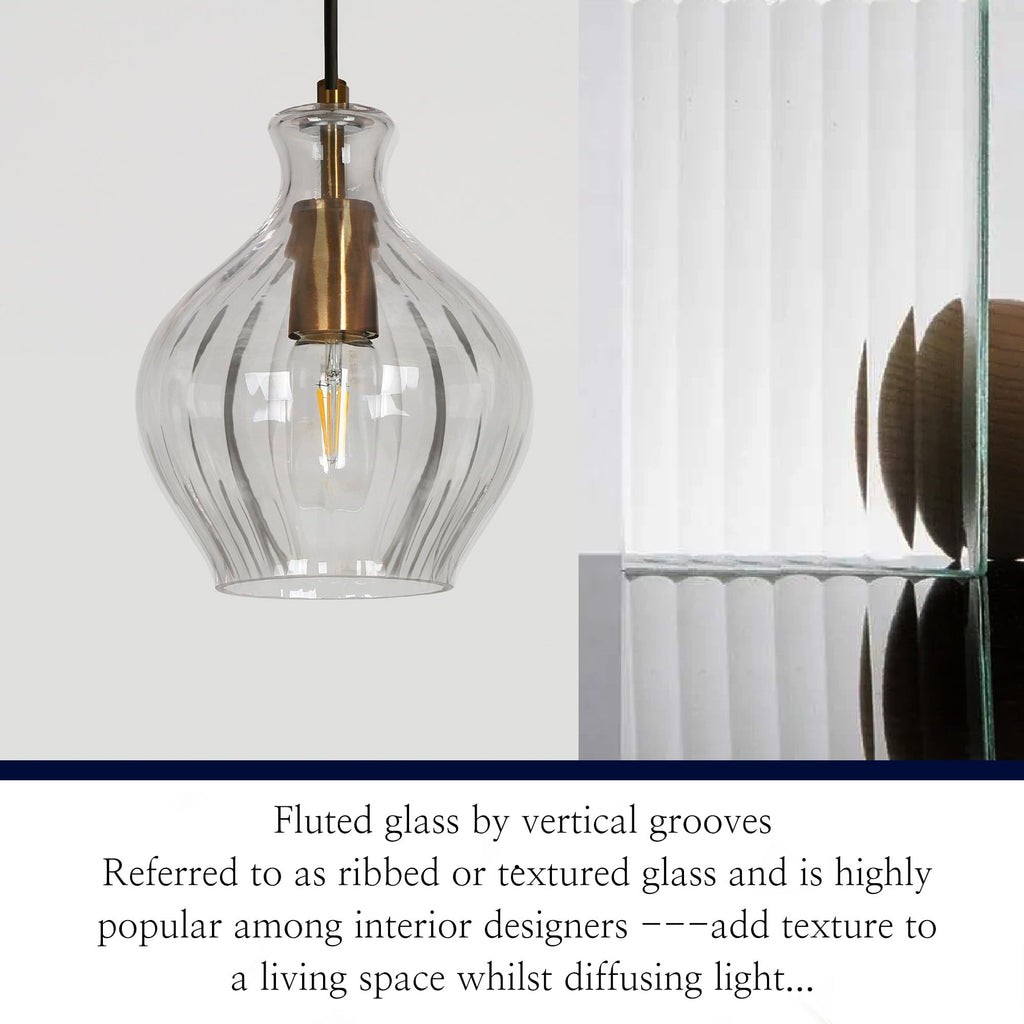 Suspension Coria en laiton moderne du milieu du siècle, 1 ampoule, chic, à intensité variable, pour îlot de cuisine, salle à manger en verre cannelé