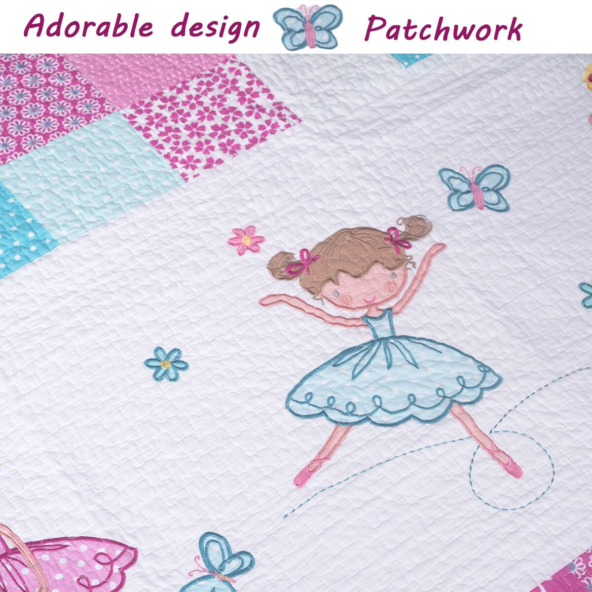 Parure de lit réversible en coton Cozy Line Ballerina Pink Girls avec oreillers décoratifs