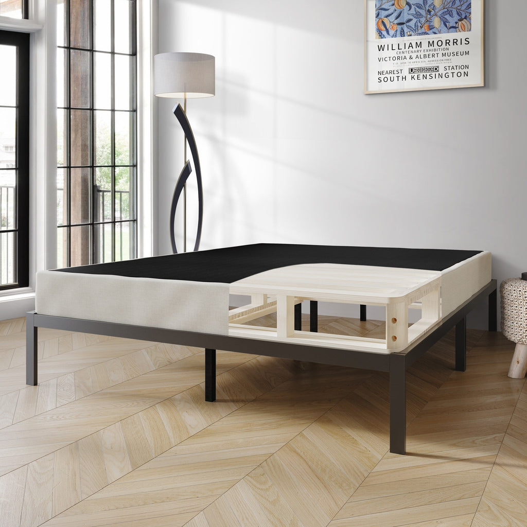 Sommier à ressorts en bois massif CraftPorch de 5 pouces avec lattes en bois et revêtement en lin gris chaud