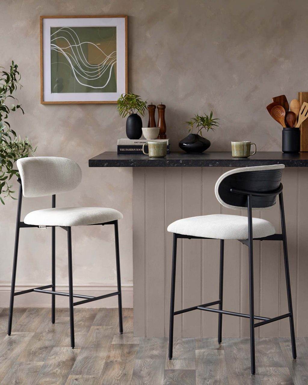 Tabouret de bar en tissu crème