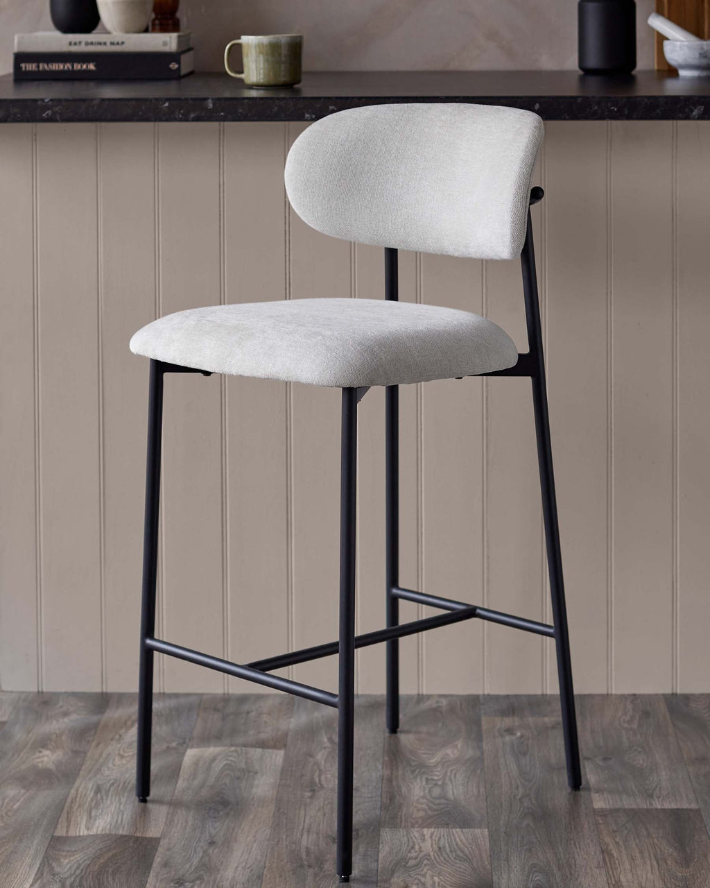 Tabouret de bar en tissu crème