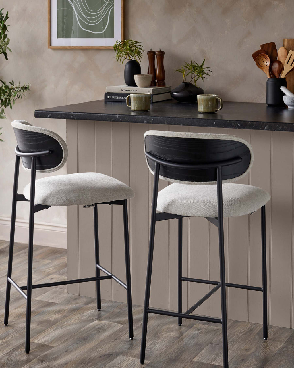 Tabouret de bar en tissu crème