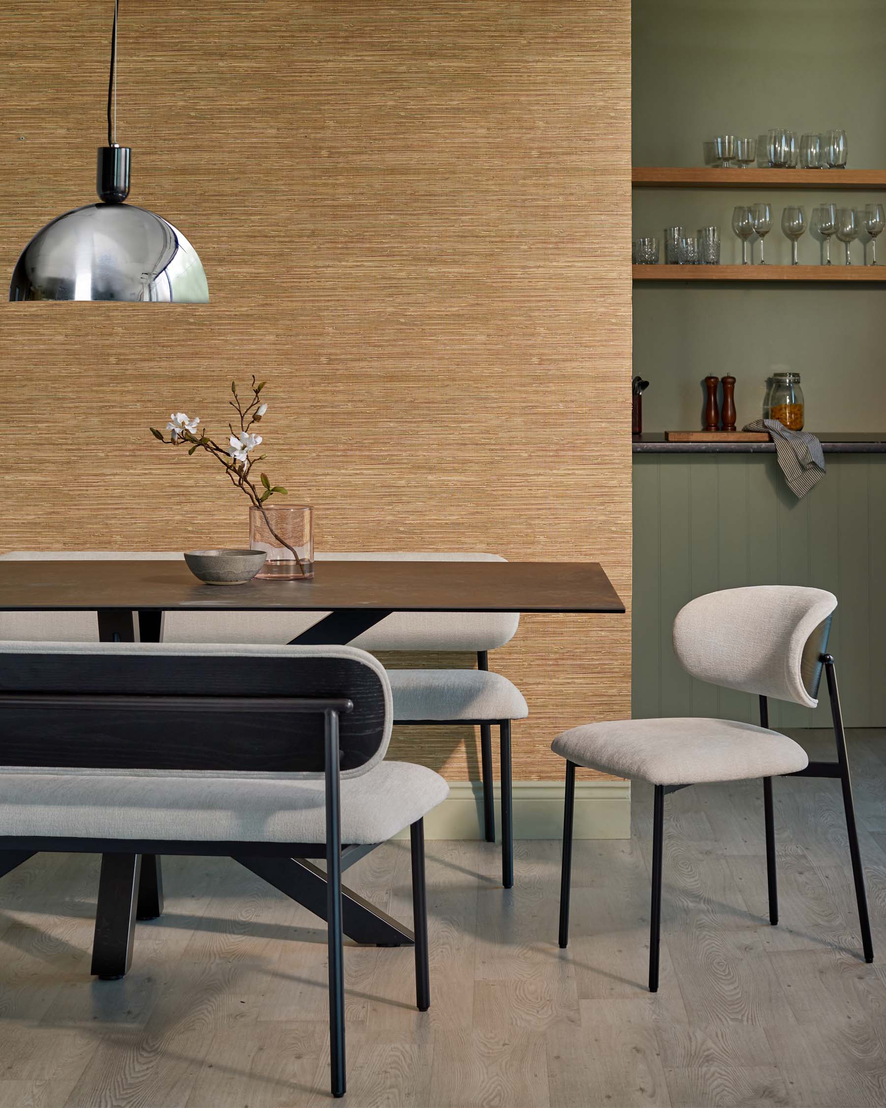 Banc de salle à manger 3 places en chenille crème