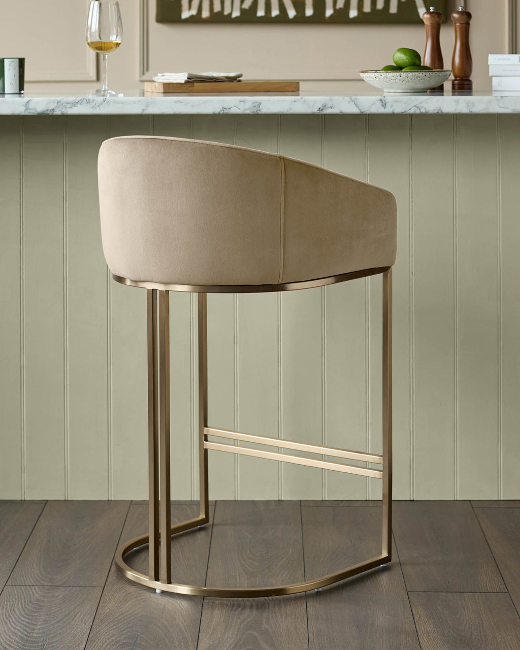 Tabouret de bar Dakota Champagne en velours et laiton
