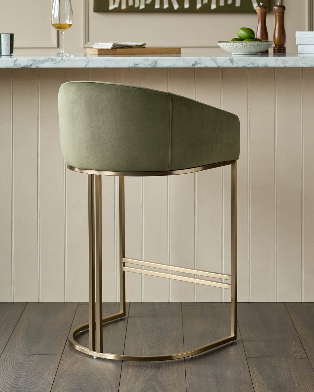 Tabouret de bar Dakota en velours vert olive