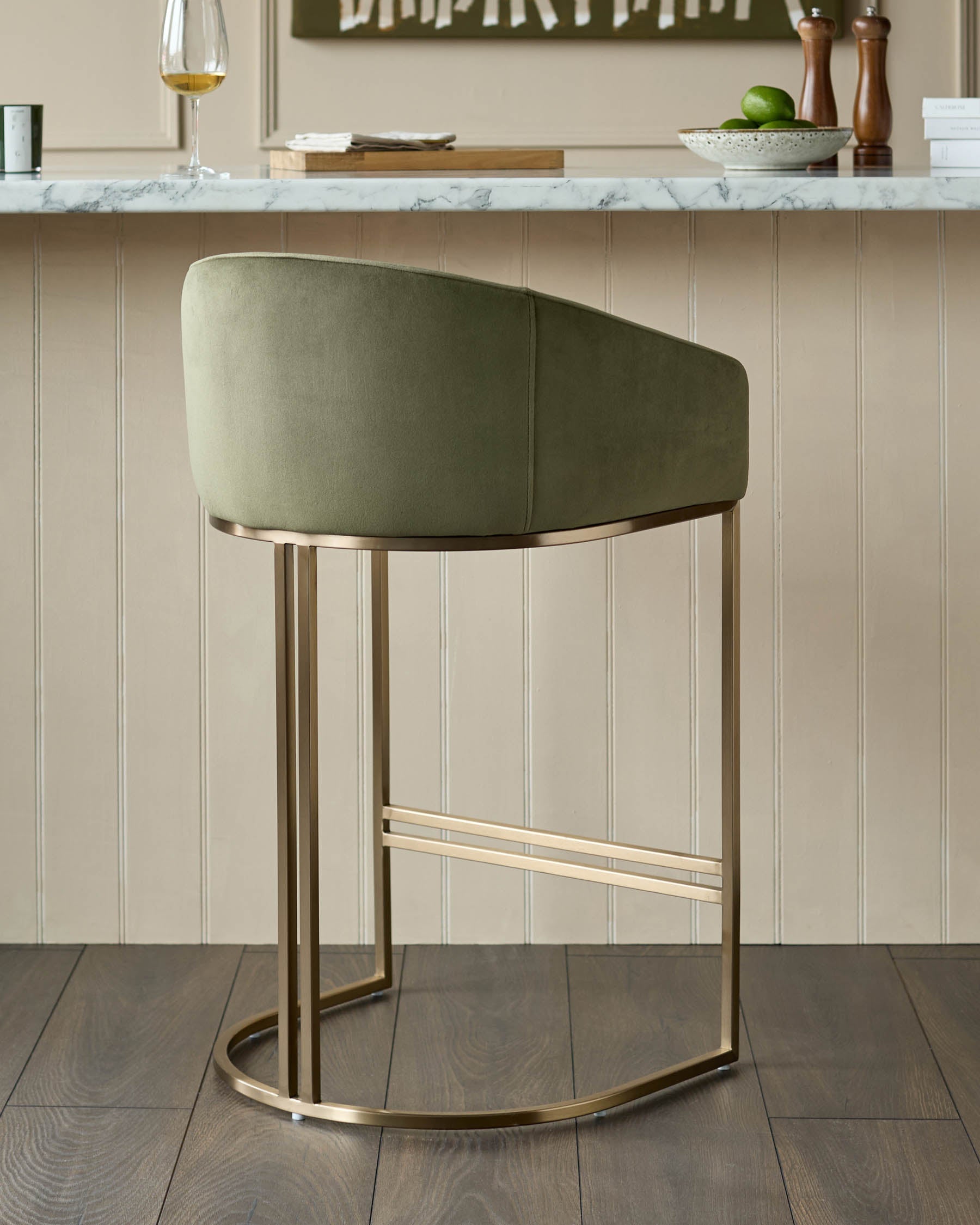 Tabouret de bar Dakota en velours vert olive
