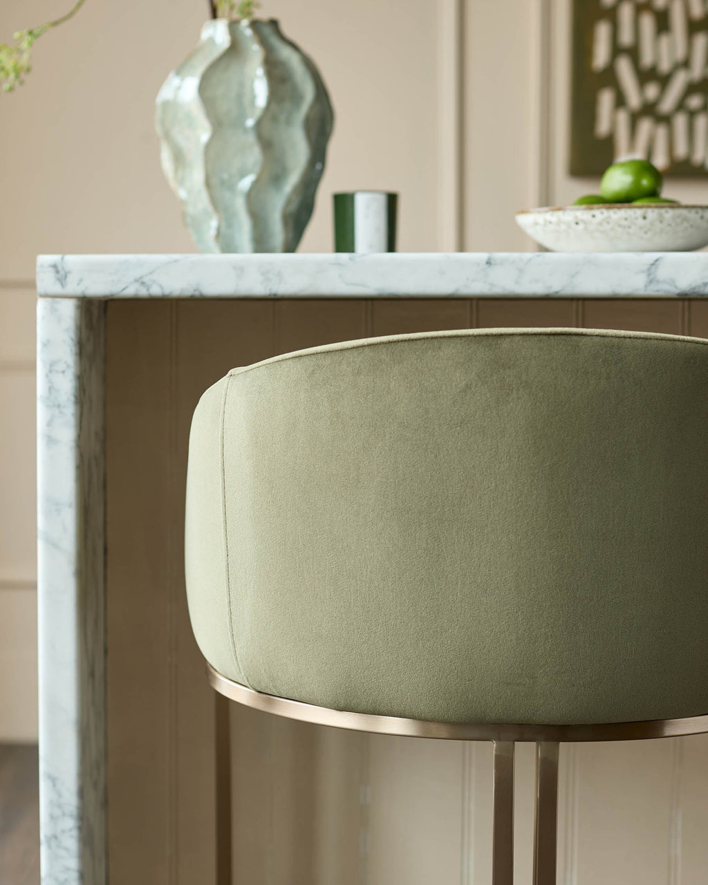 Tabouret de bar Dakota en velours vert olive