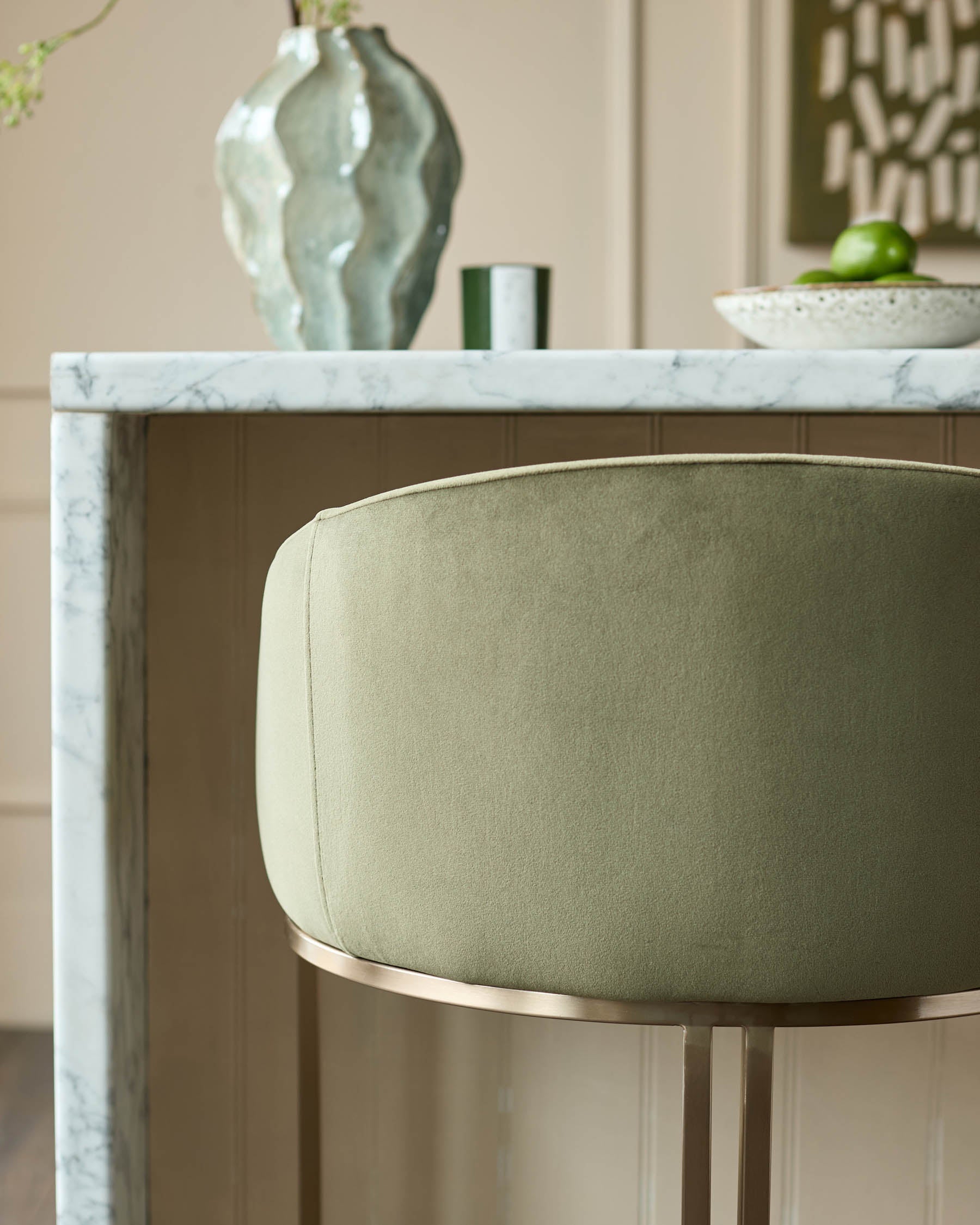 Tabouret de bar Dakota en velours vert olive