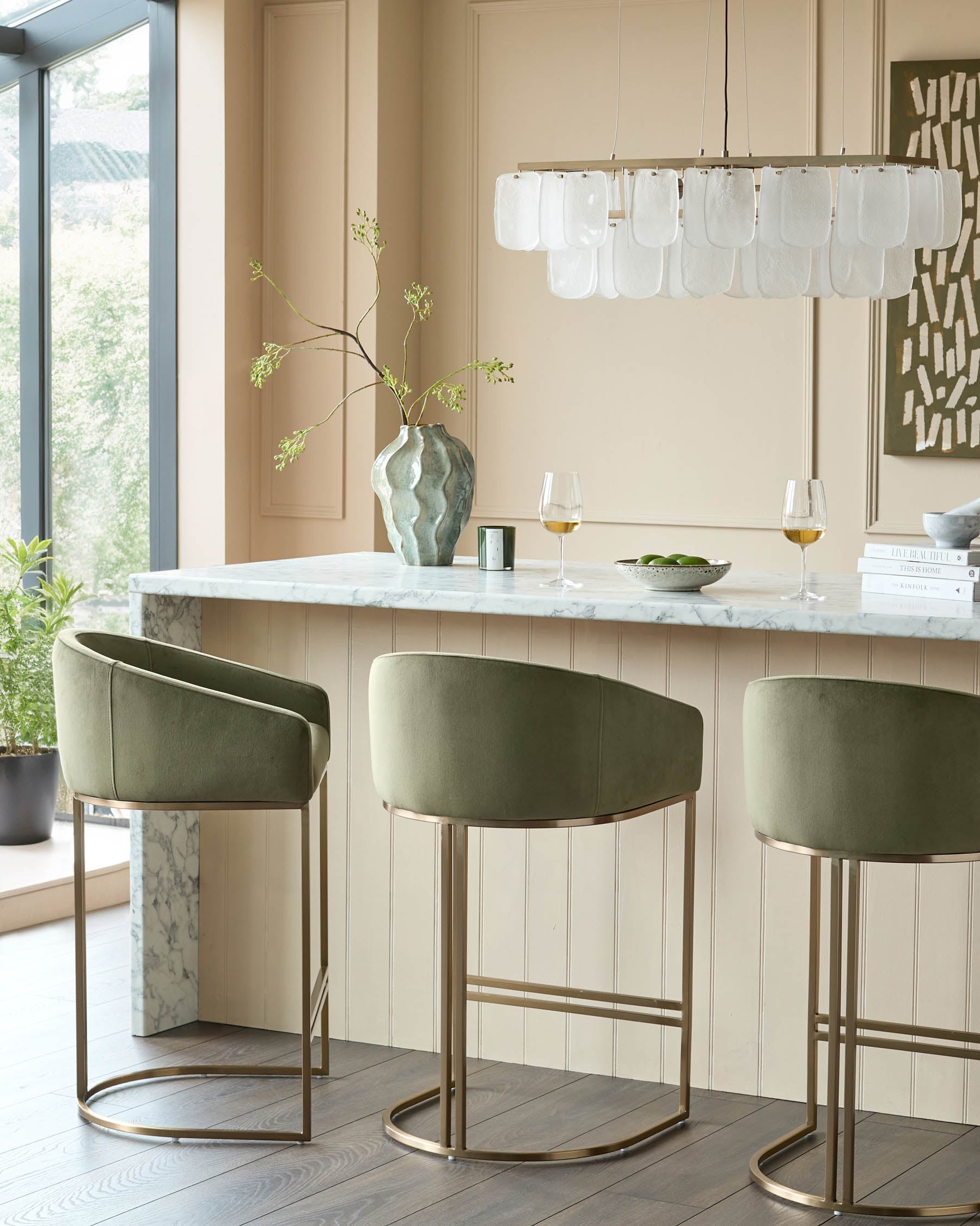 Tabouret de bar Dakota en velours vert olive