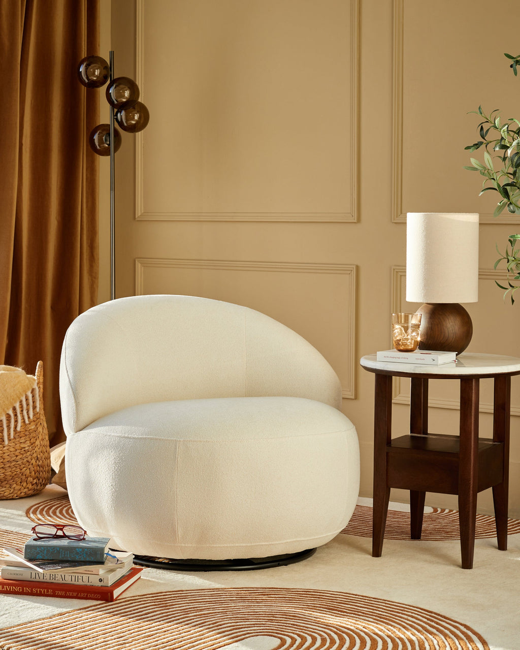 Fauteuil pivotant Daphne Ivory Boucle