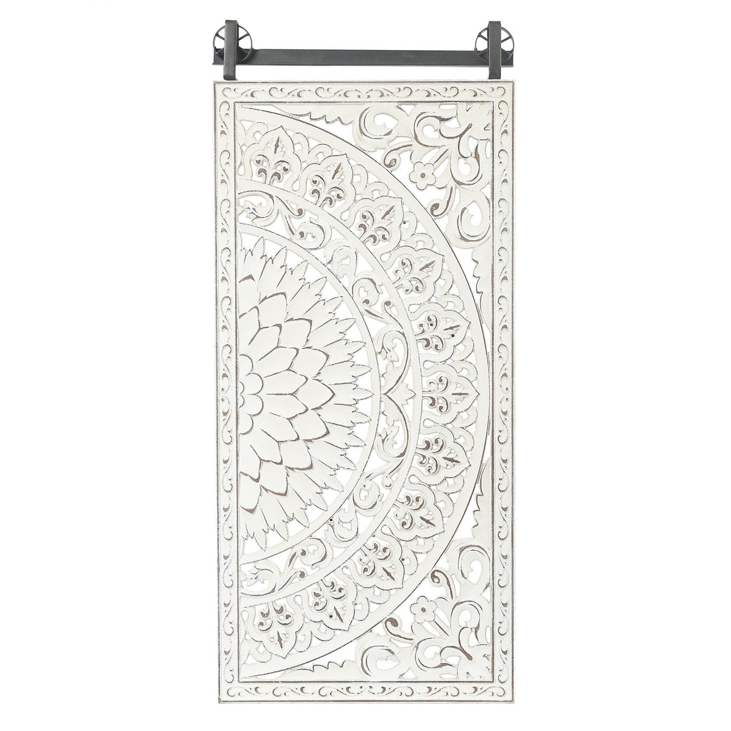 Décoration murale en bois blanc ivoire vieilli avec des accents noirs (lot de 2)