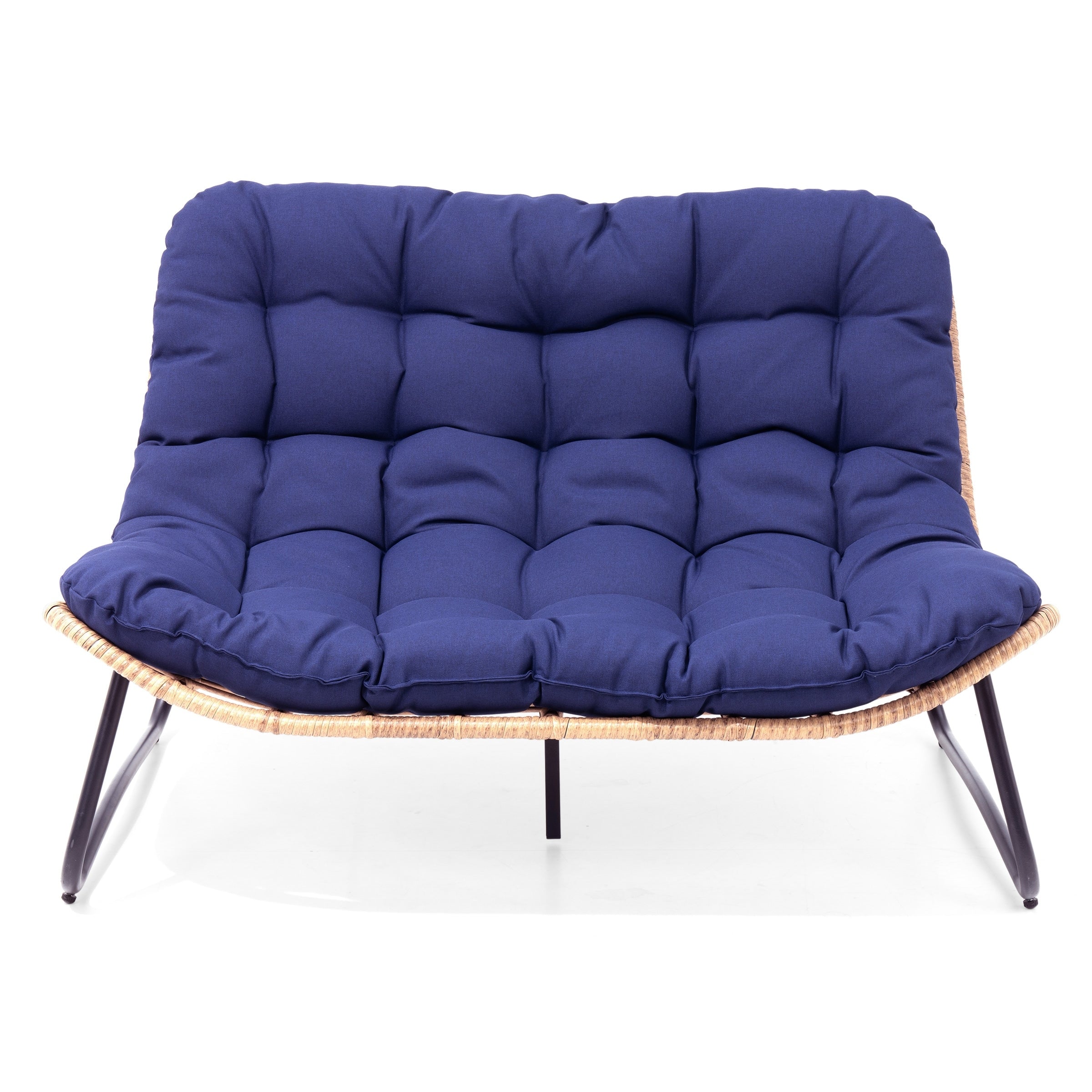 Fauteuil Papasan double avec coussin, rotin PE toutes saisons et cadre en métal pour intérieur et extérieur