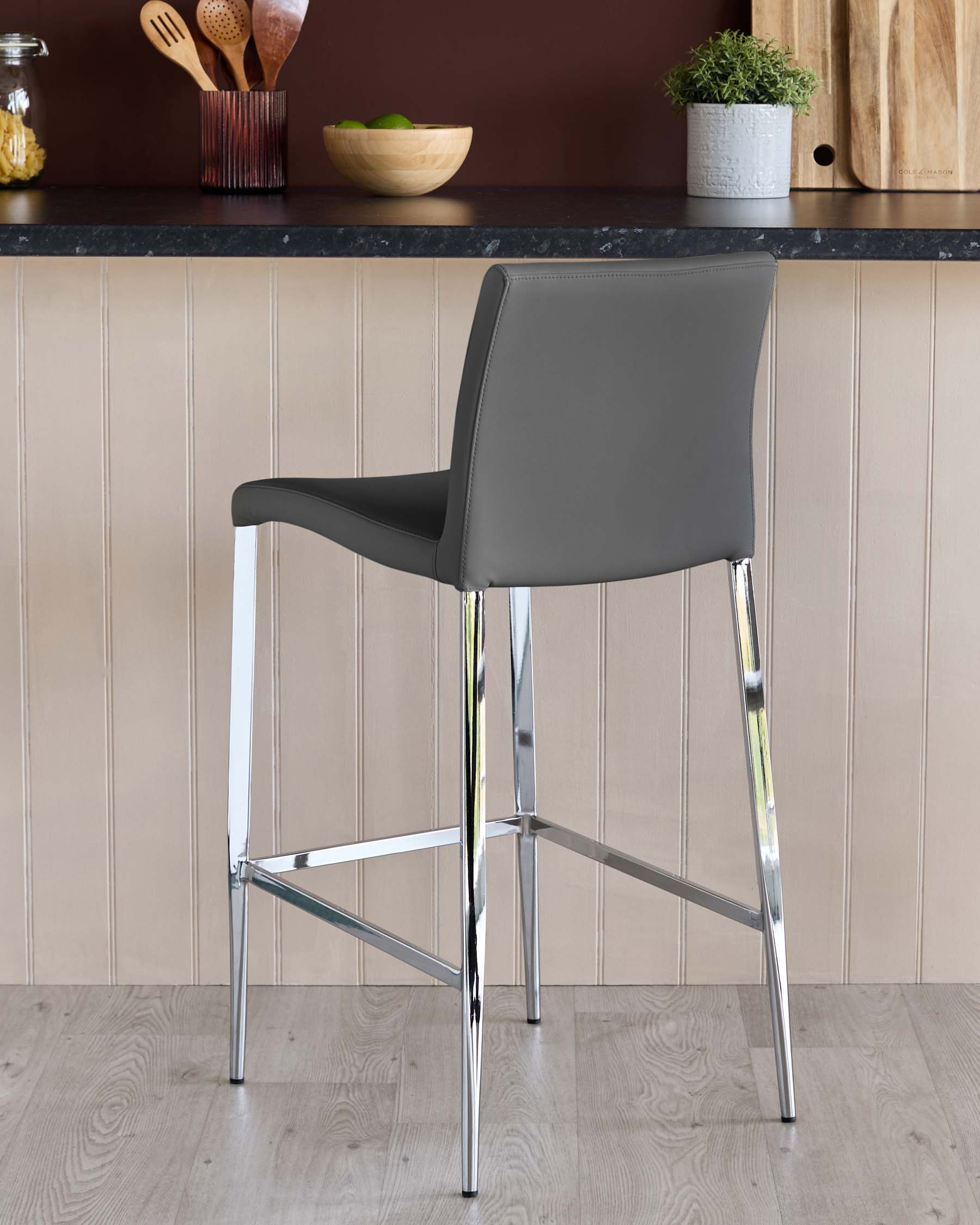 Tabouret de bar Elise en similicuir gris foncé