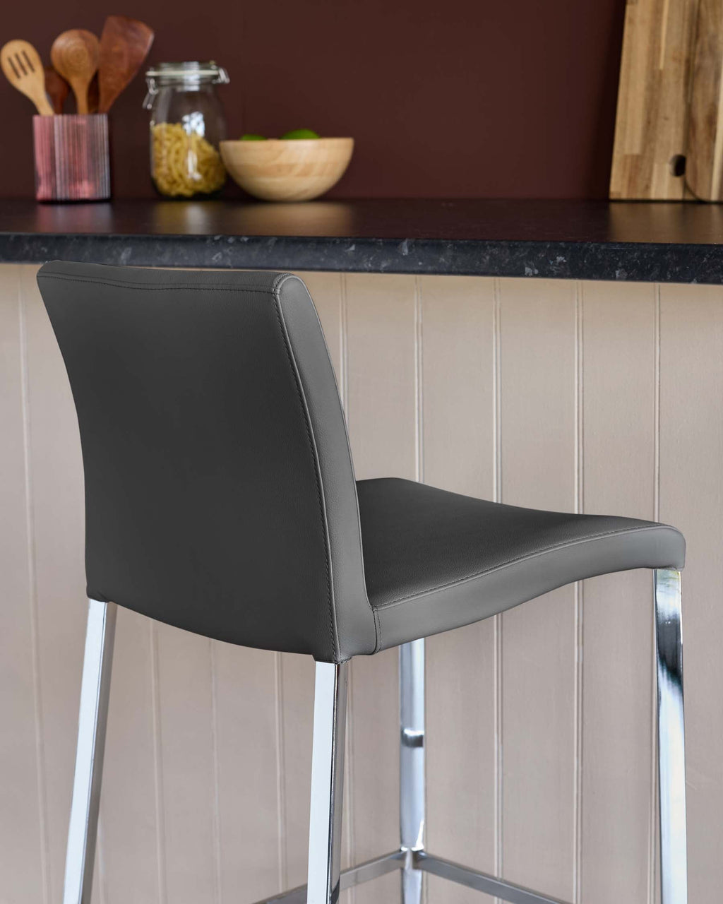Tabouret de bar Elise en similicuir gris foncé