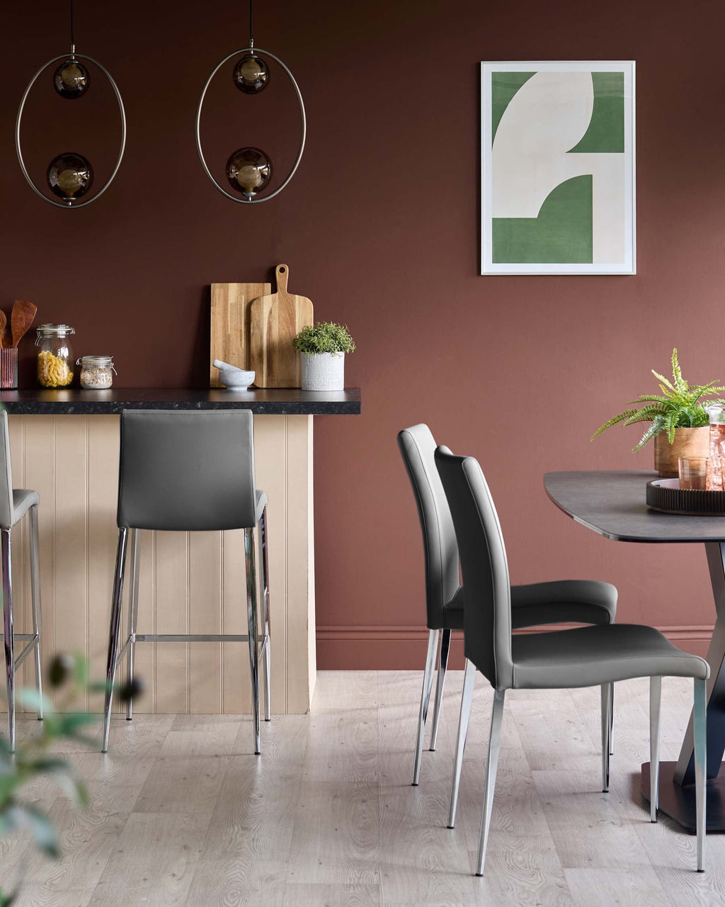 Tabouret de bar Elise en similicuir gris foncé