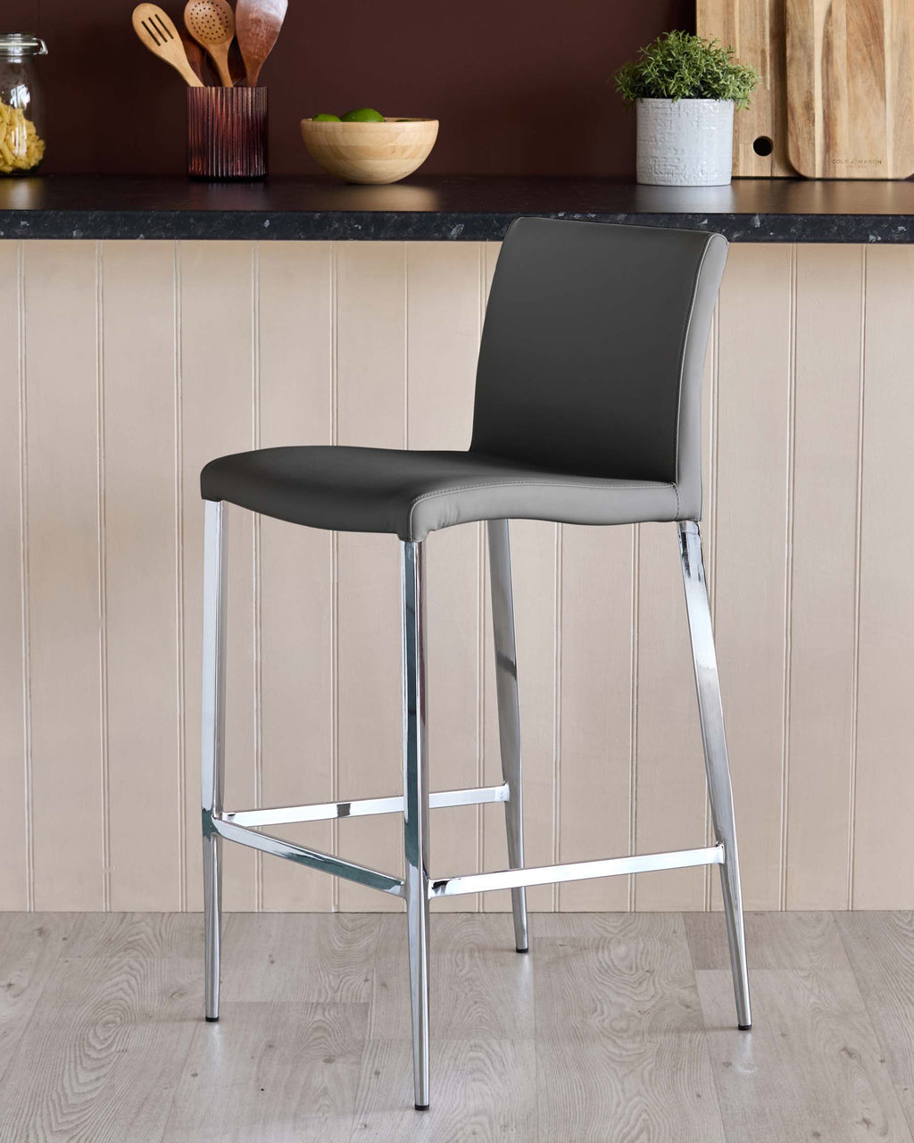 Tabouret de bar Elise en similicuir gris foncé