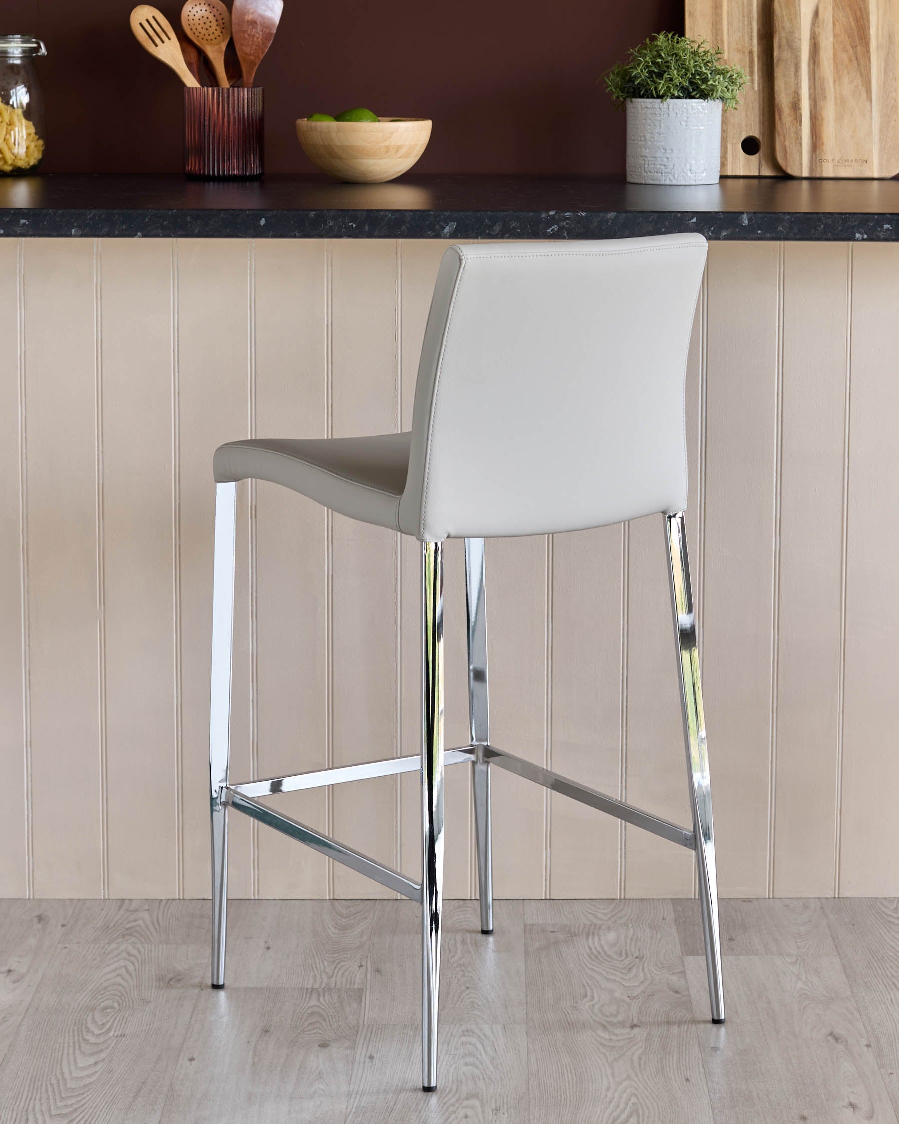 Tabouret de bar Elise en similicuir gris clair