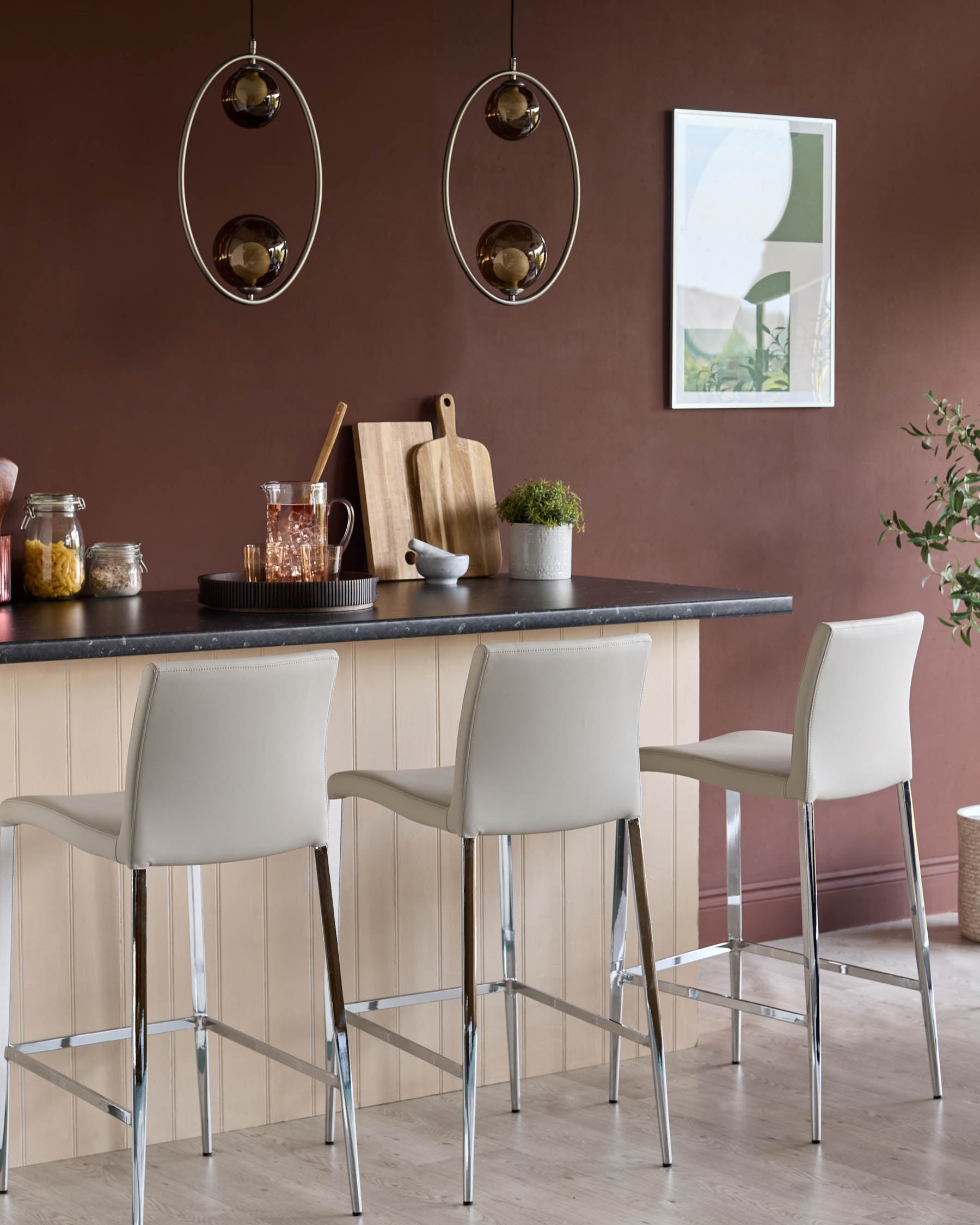 Tabouret de bar Elise en similicuir gris clair