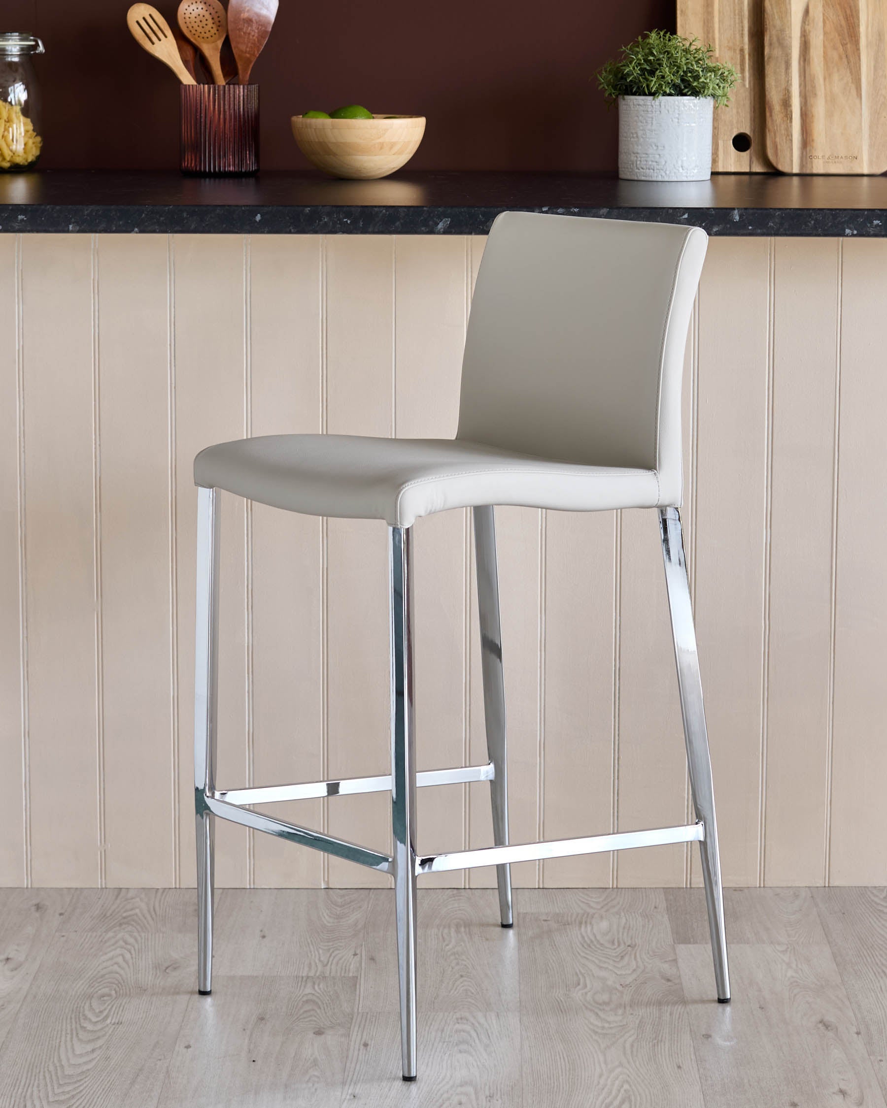 Tabouret de bar Elise en similicuir gris clair