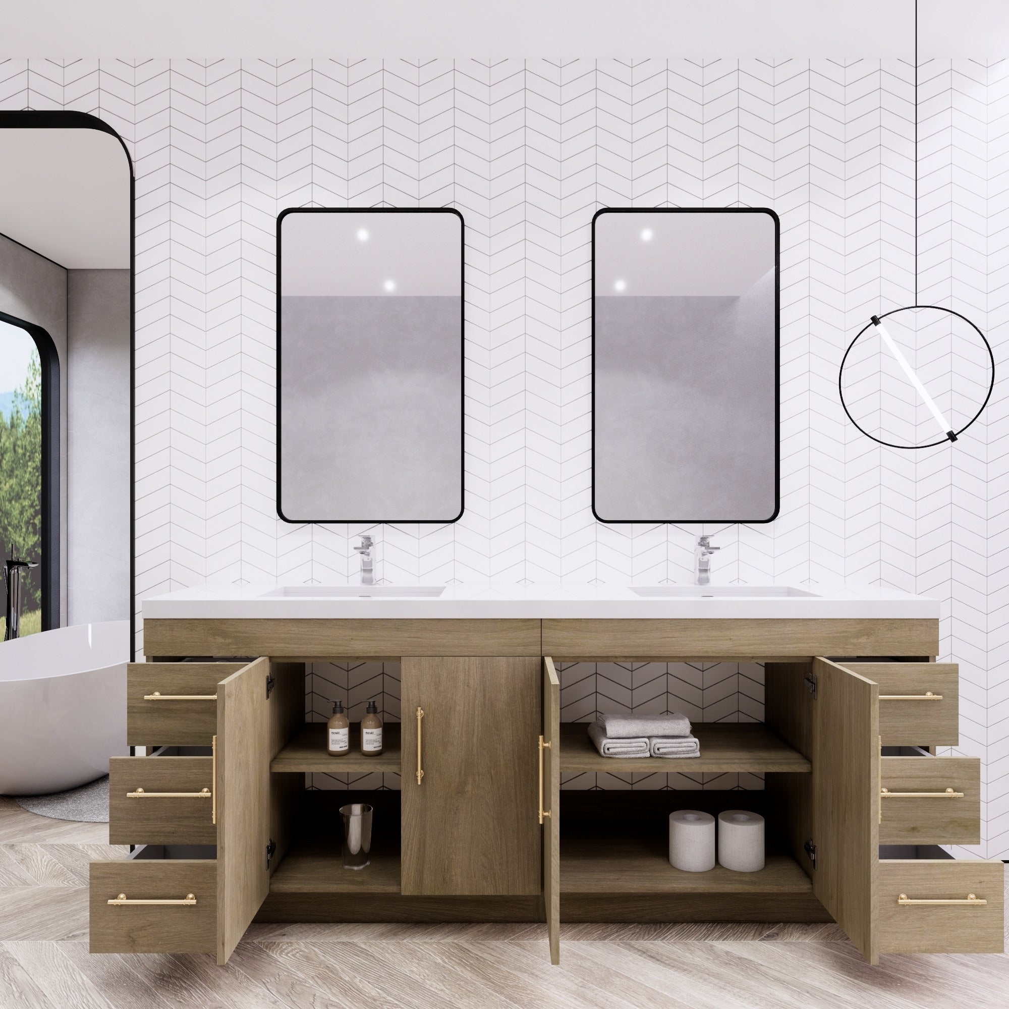 Meuble-lavabo autoportant Eliza de 72 po avec double vasque