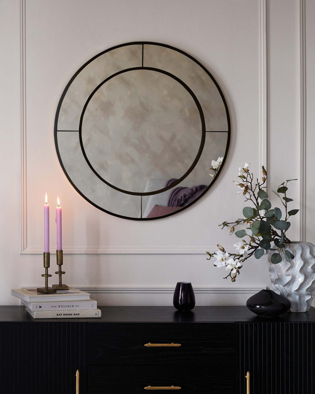 Miroir mural rond moyen Elton noir
