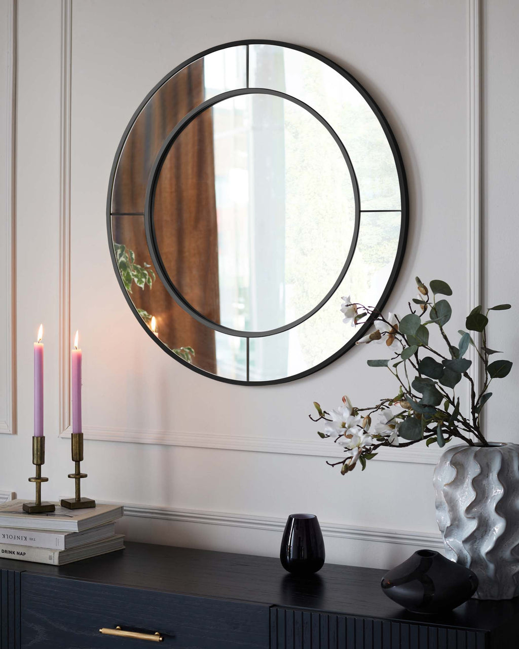 Miroir mural rond moyen Elton noir
