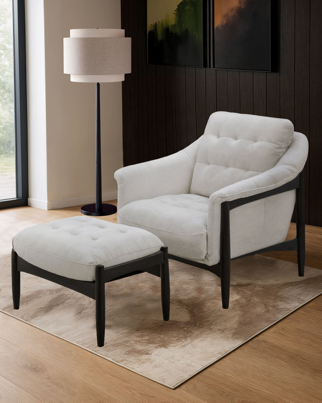 Fauteuil d'appoint Ember en tissu gris naturel avec repose-pieds