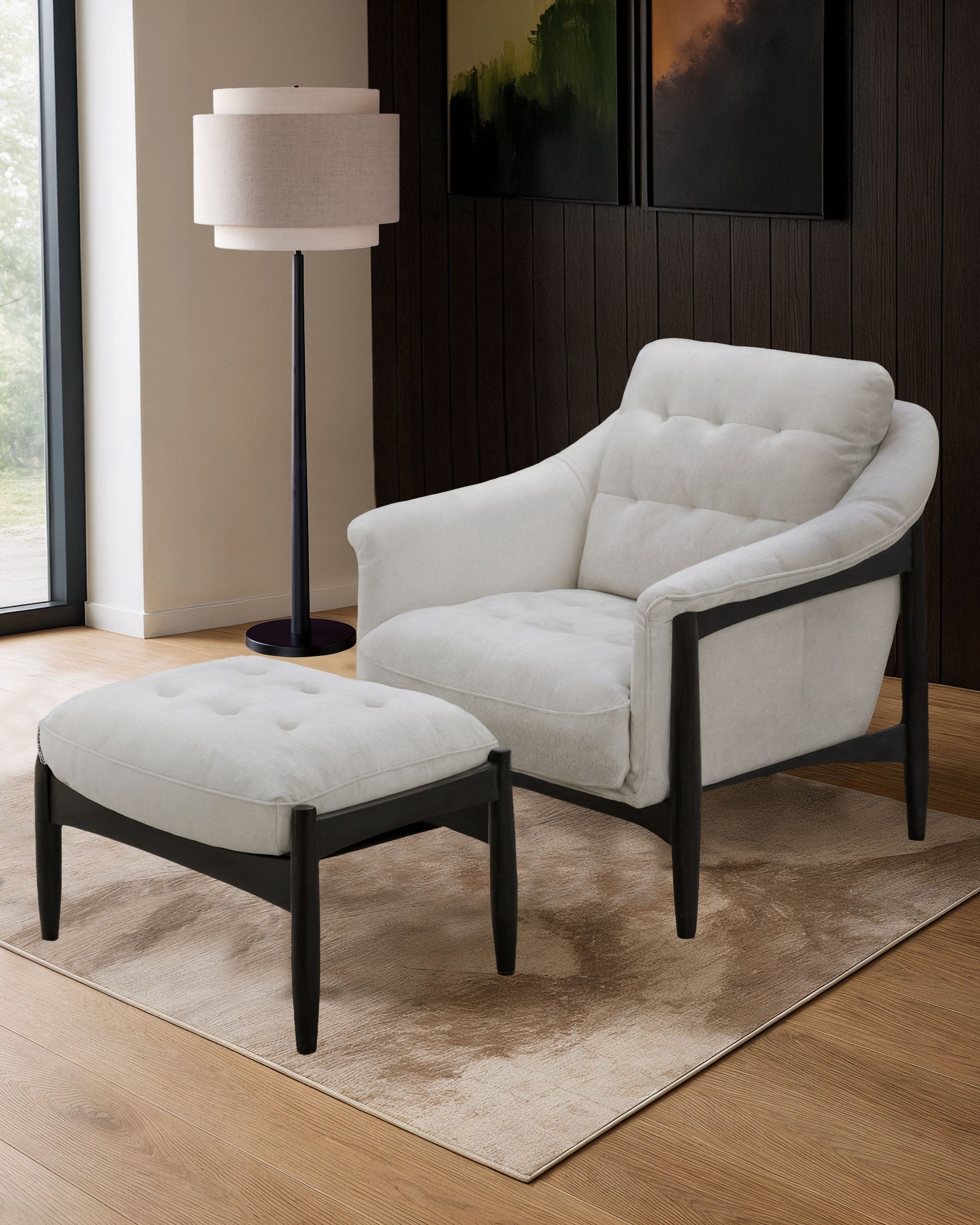 Fauteuil d'appoint Ember en tissu gris naturel avec repose-pieds