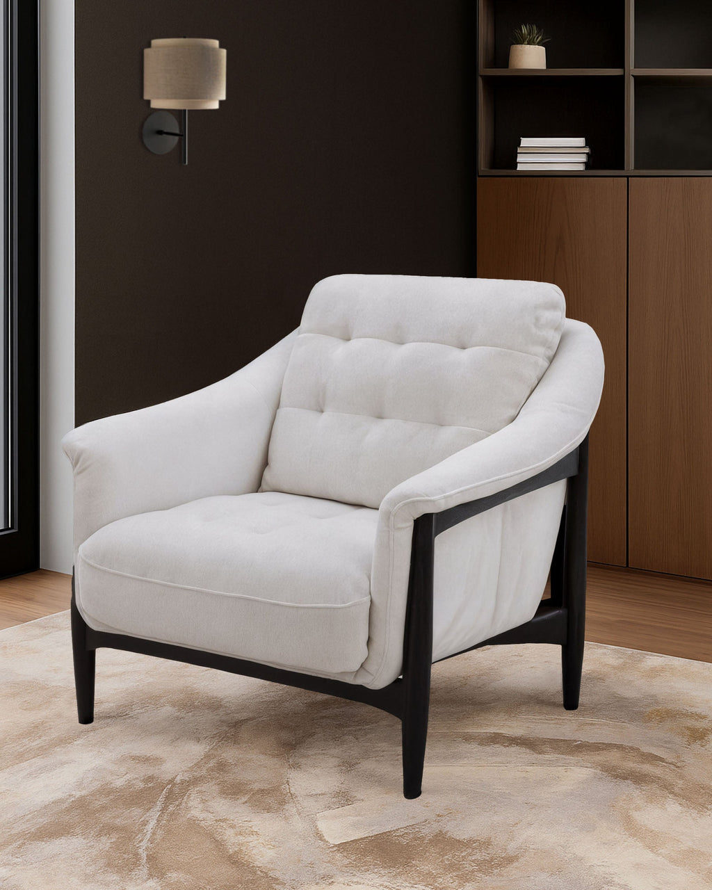 Fauteuil d'appoint Ember en tissu gris naturel avec repose-pieds