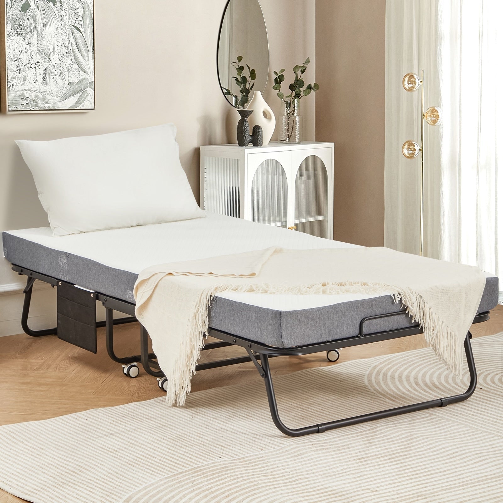 Lit pliant Erommy avec matelas en mousse à mémoire de forme : lit d'appoint pliable portable pour adultes avec matelas luxueux en mousse à mémoire de forme de 5 pouces