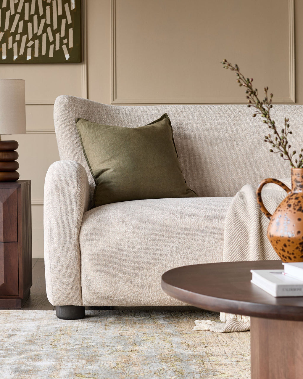 Canapé 2 places Evelyn en tissu naturel à grosses mailles