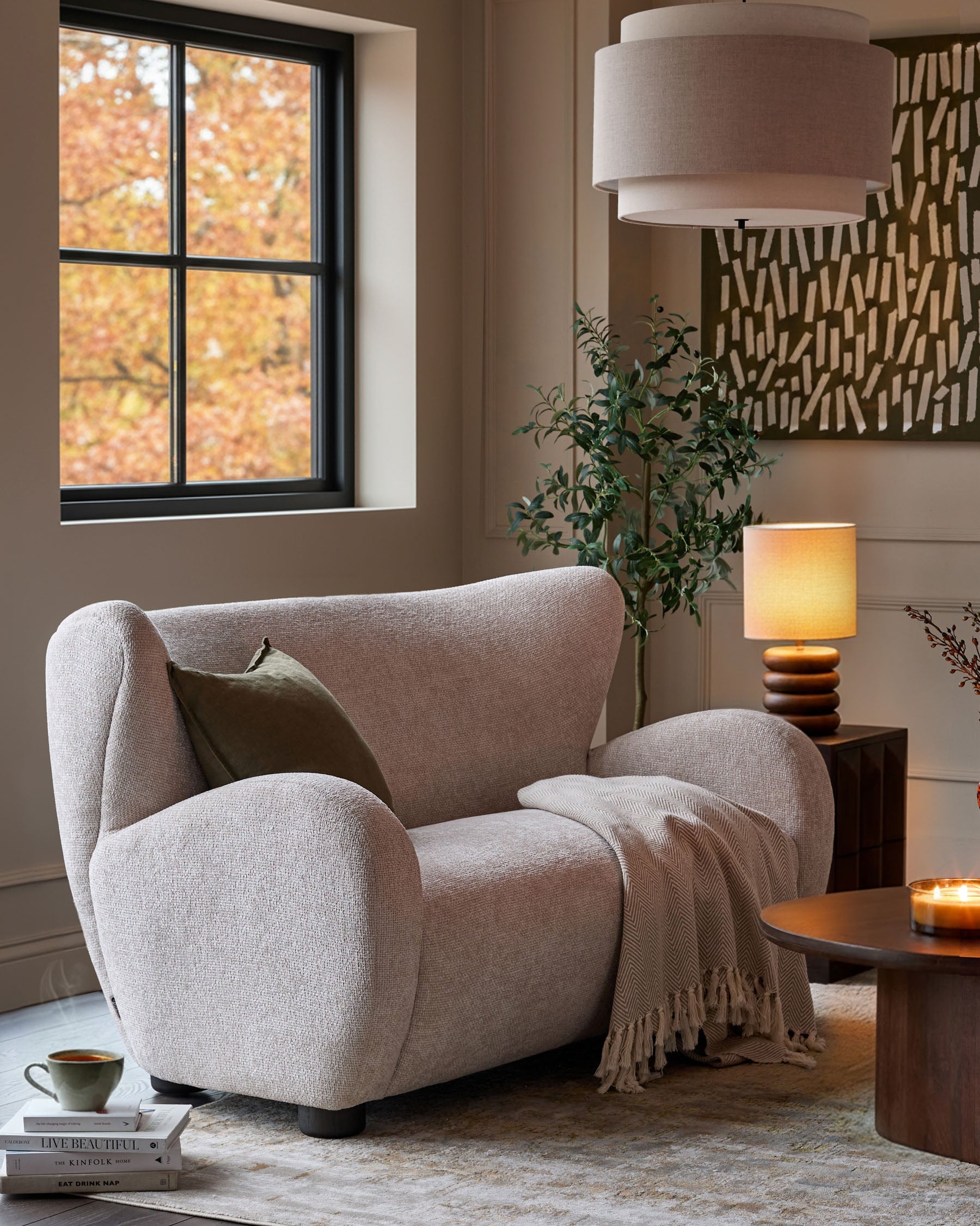 Canapé 2 places Evelyn en tissu naturel à grosses mailles