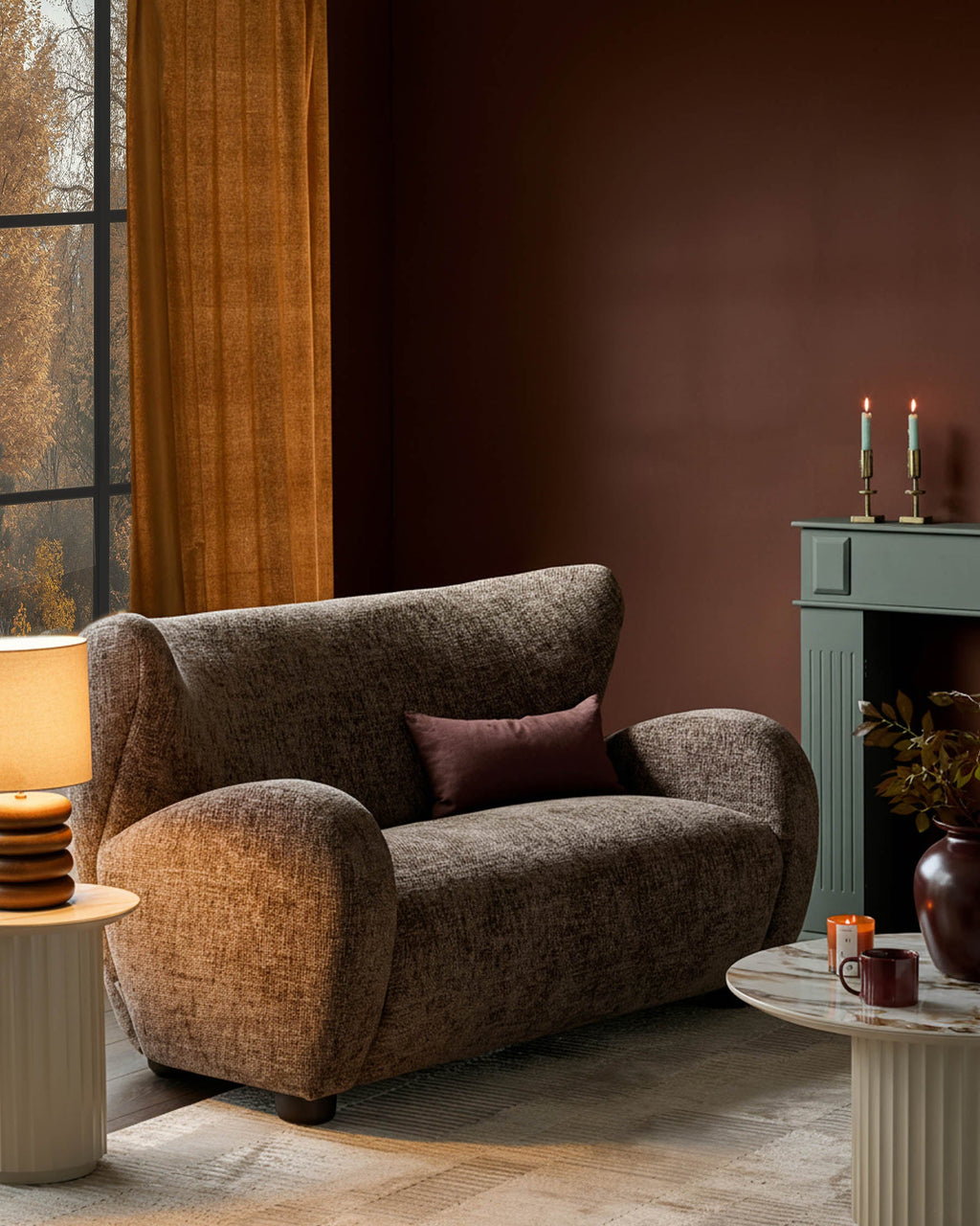 Canapé 2 places Evelyn en tissu moka