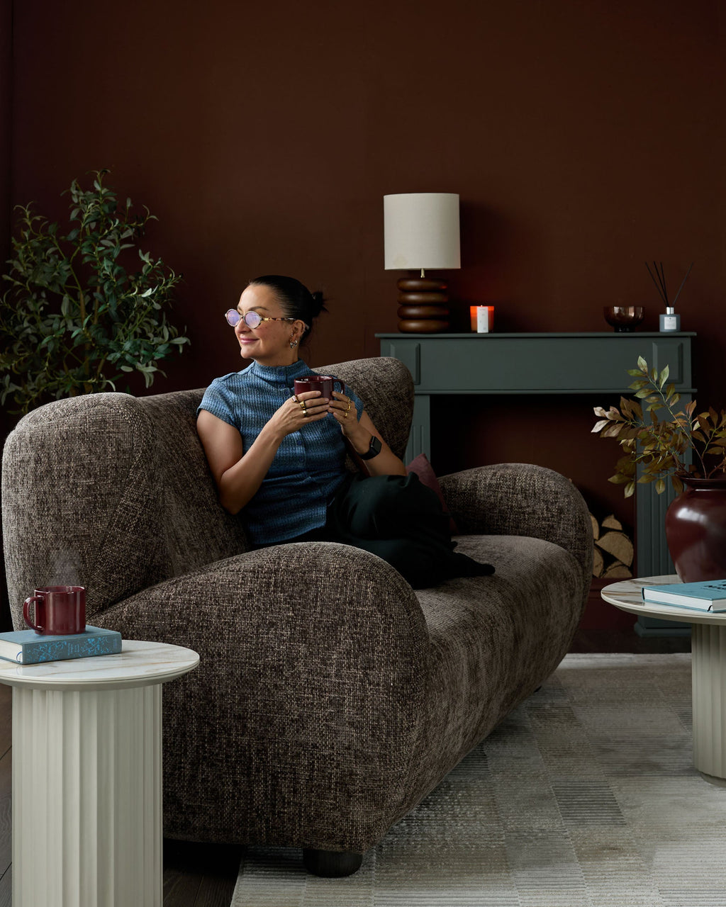 Canapé 3 places Evelyn en tissu moka