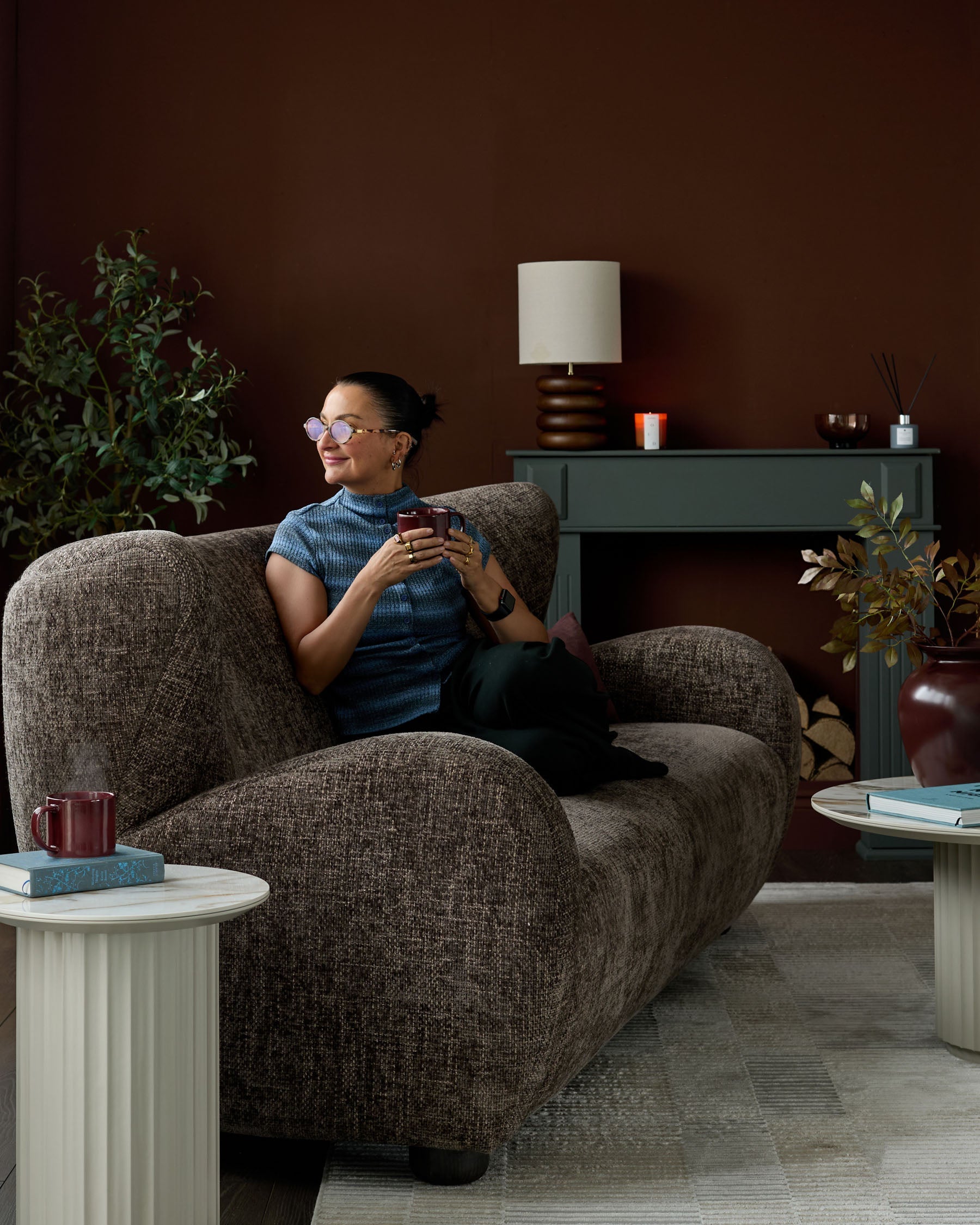 Canapé 3 places Evelyn en tissu moka