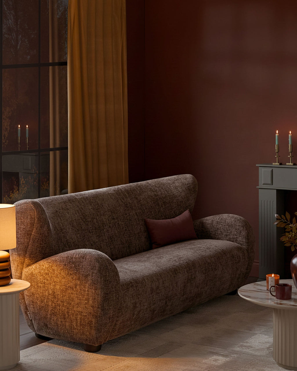 Canapé 3 places Evelyn en tissu moka