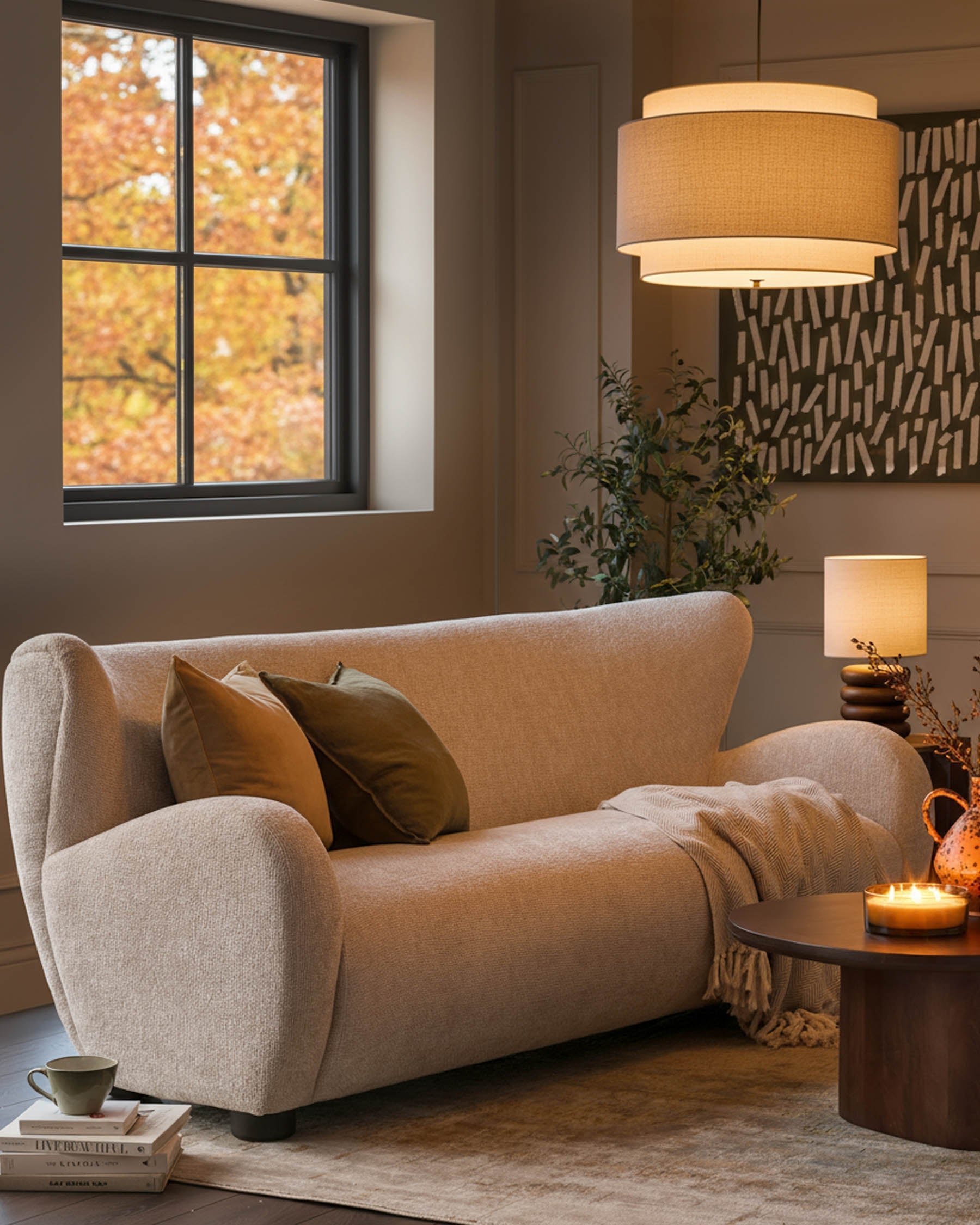 Canapé 3 places Evelyn en tissu naturel à grosses mailles