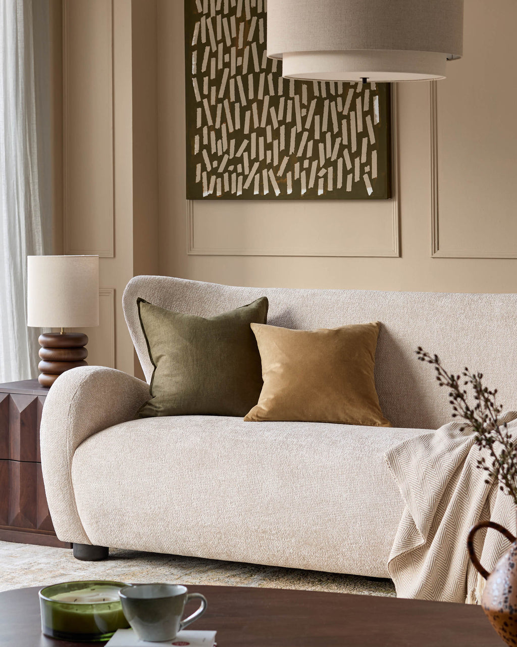 Canapé 3 places Evelyn en tissu naturel à grosses mailles