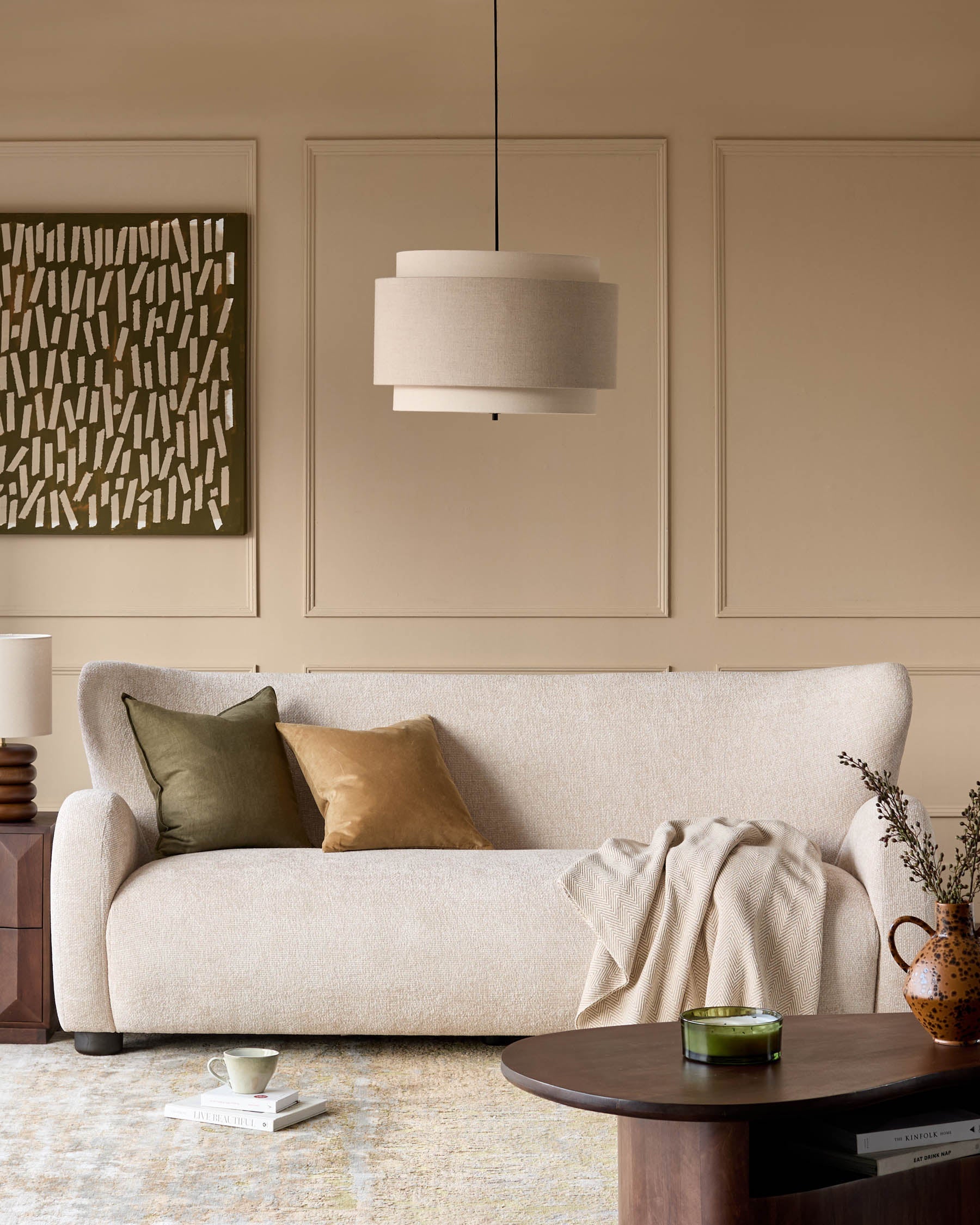 Canapé 3 places Evelyn en tissu naturel à grosses mailles