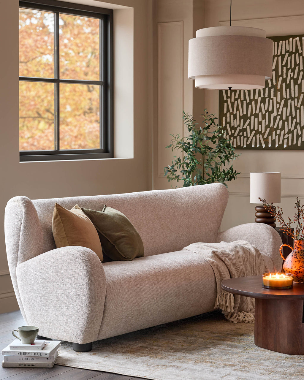 Canapé 3 places Evelyn en tissu naturel à grosses mailles